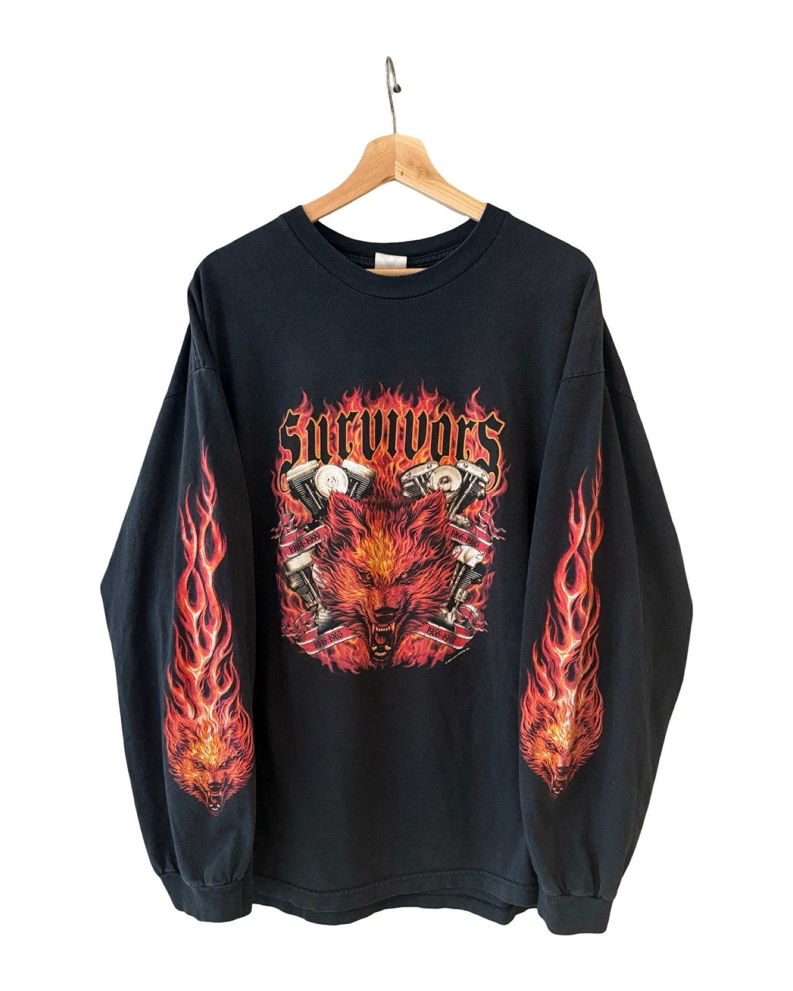 Vintage 2004 Wolfhead Survivors Flames L/S Tee KIF Vintage