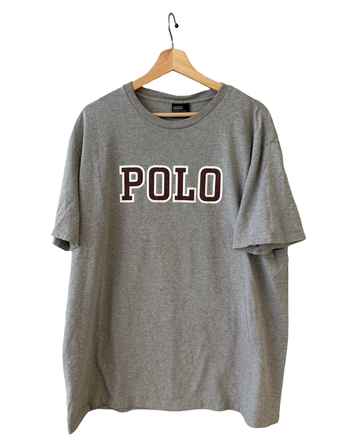 Camiseta vintage de los 90 Polo Ralph Lauren gris y burdeos con logotipo