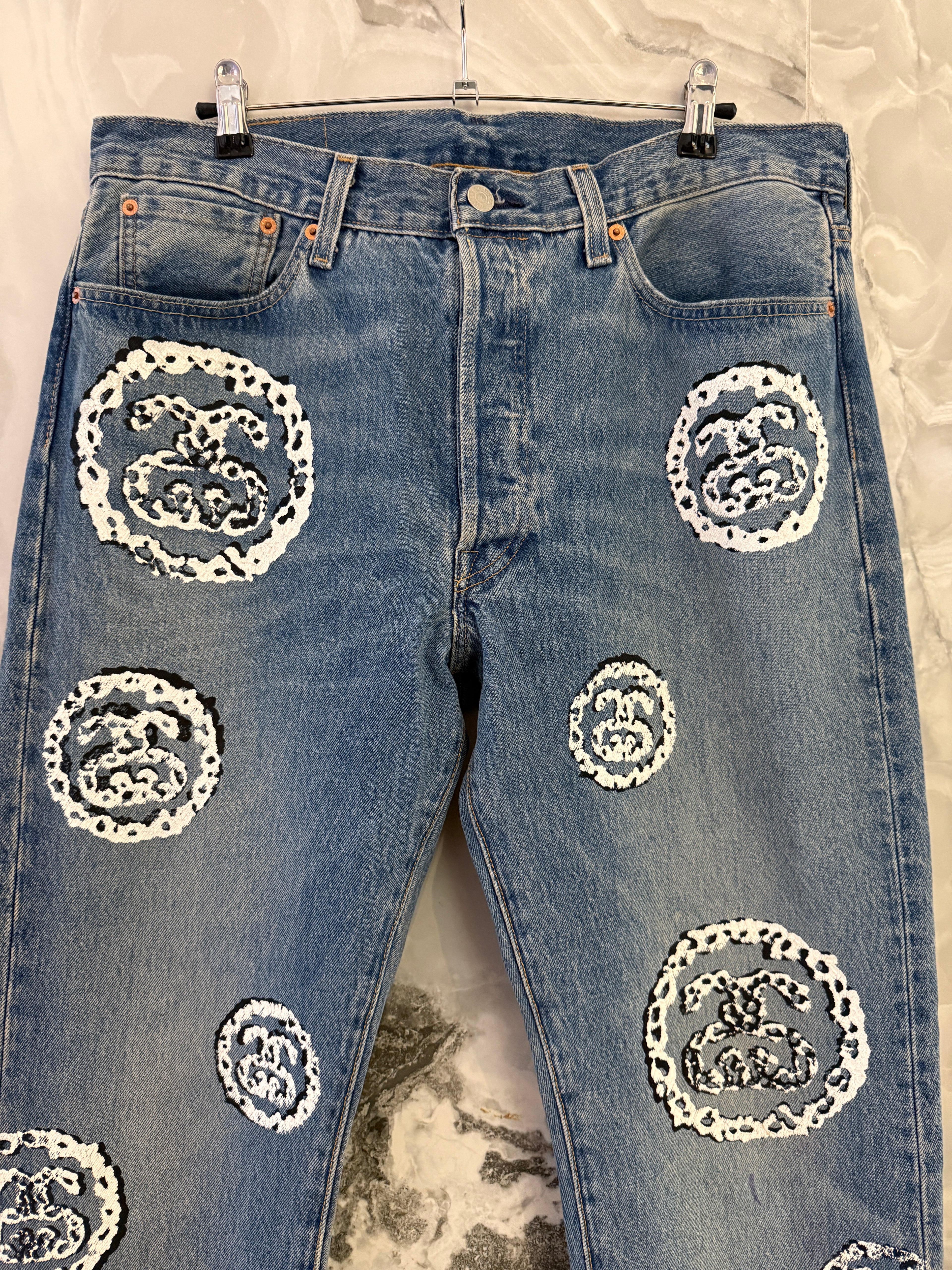 34 x 34 Stussy x Denim Tears 501 Indigo Jeans KIF Vintage