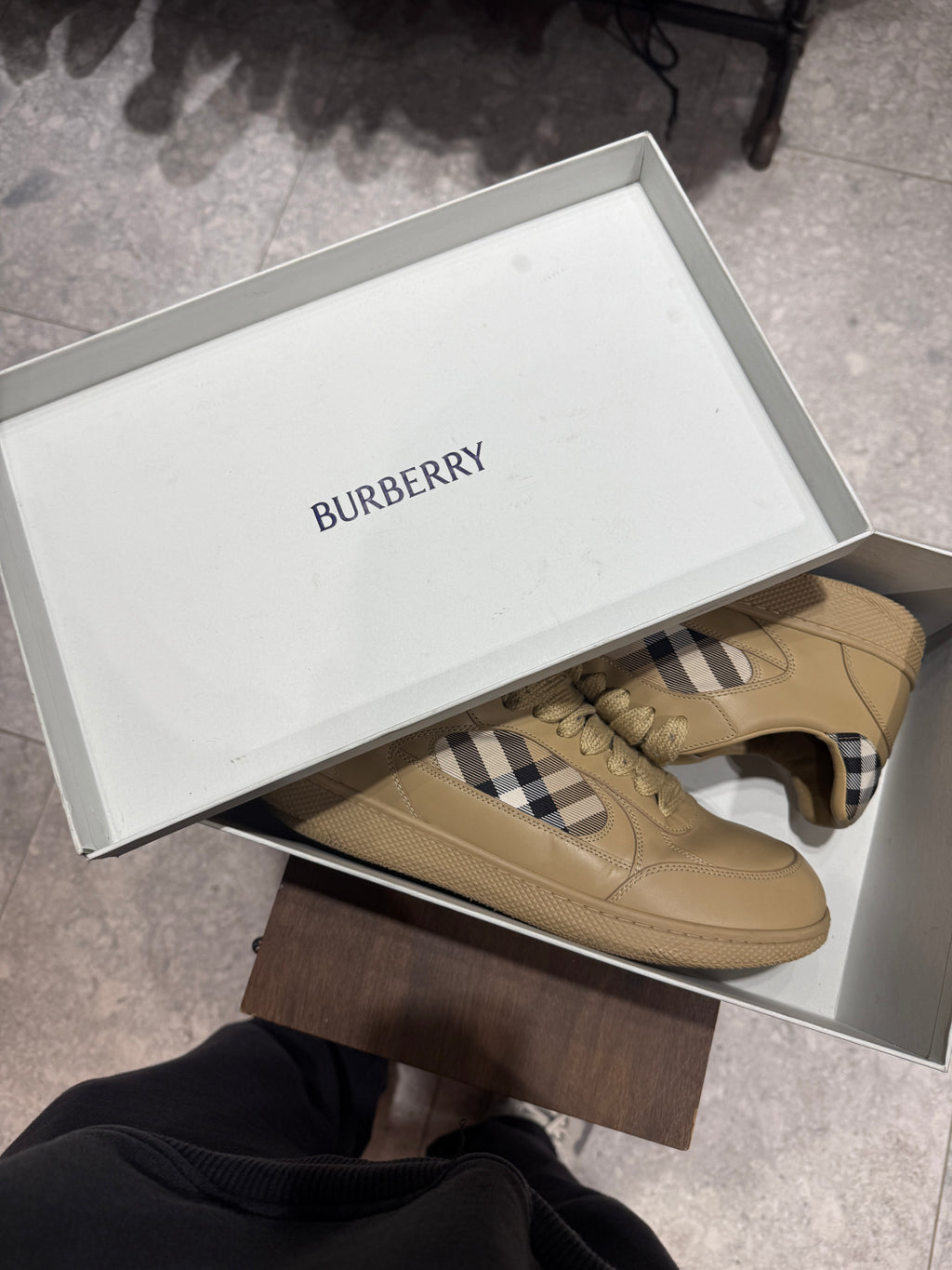 US 10 Burberry Leather Check Terrace Sand Sneakers KIF Vintage