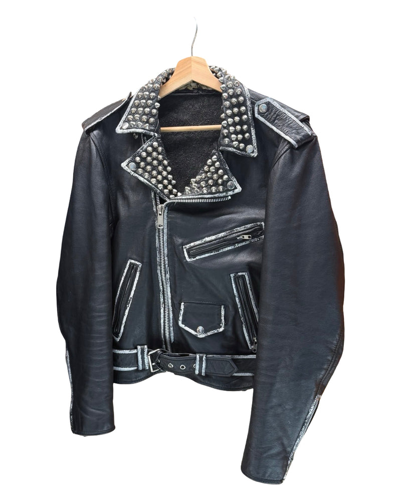 Vintage 90s Black Studded Punk Leather Motorcycle Jacket