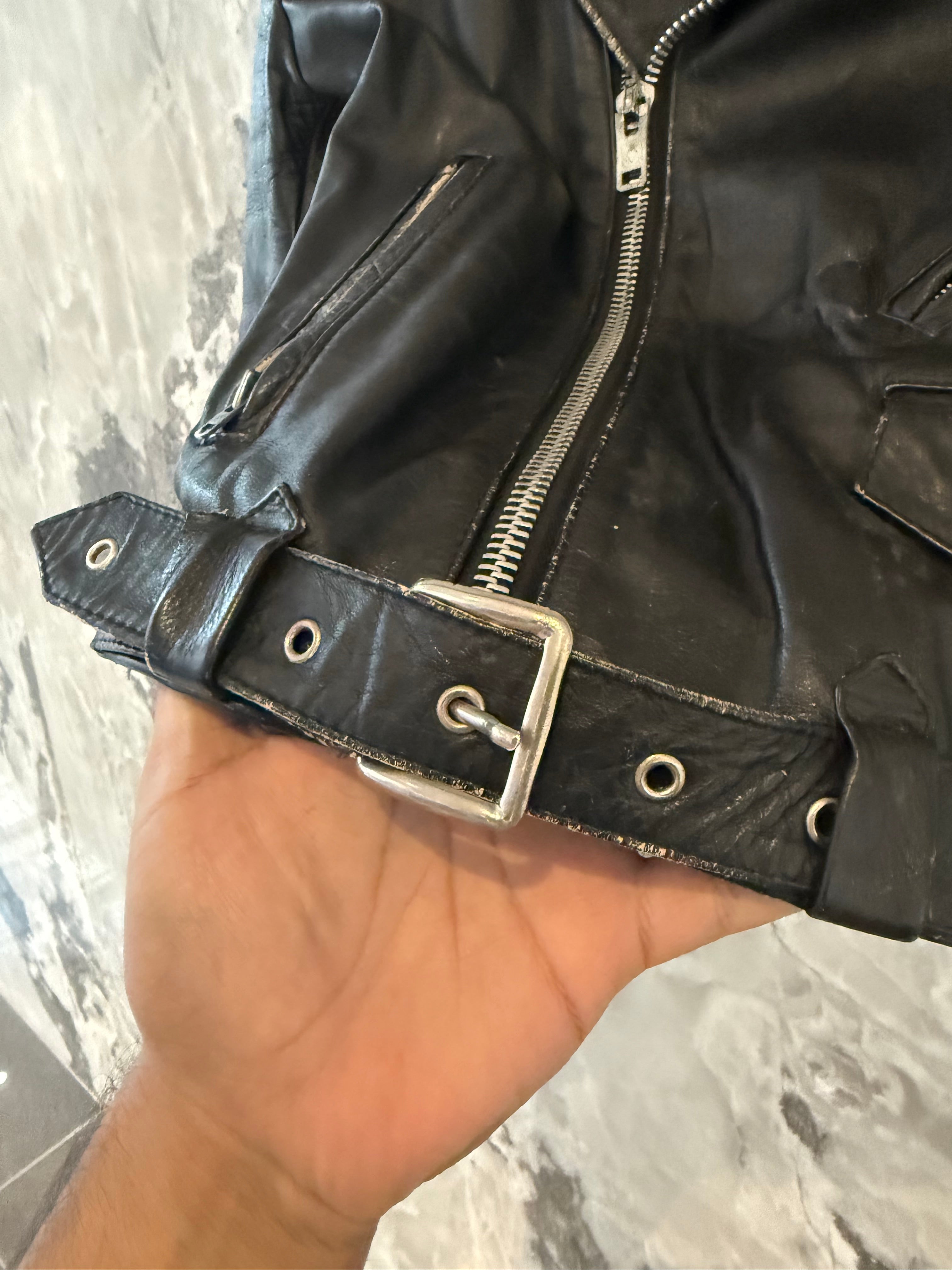 Vintage 80s Distressed Leather Motorcycle Biker Jacket