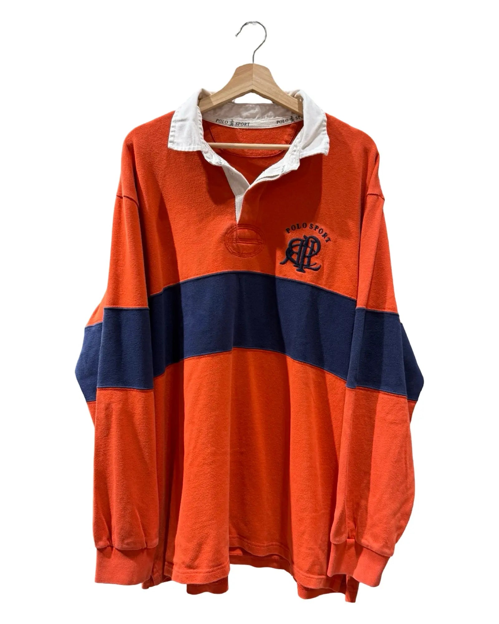 Vintage 90s Polo Sport Ralph Lauren 4 L/S Orange Blue Rugby Shirt KIF Vintage