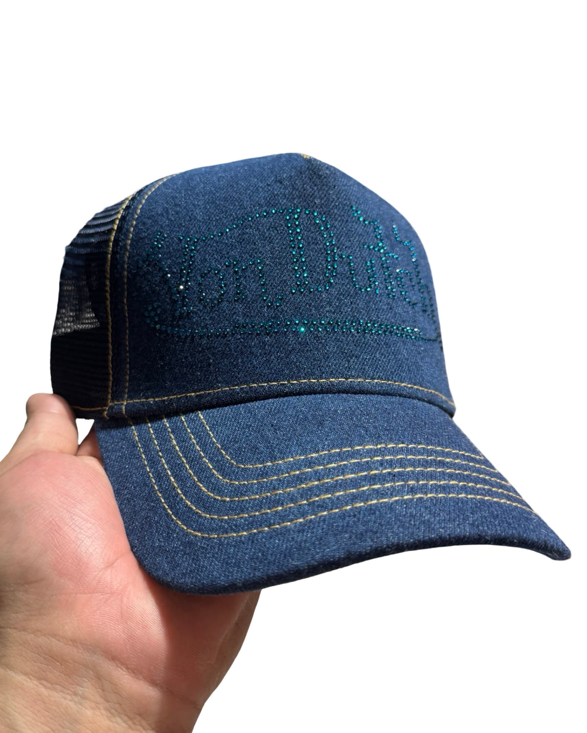 Gorra de camionero Von Dutch de mezclilla con pedrería (muestra)