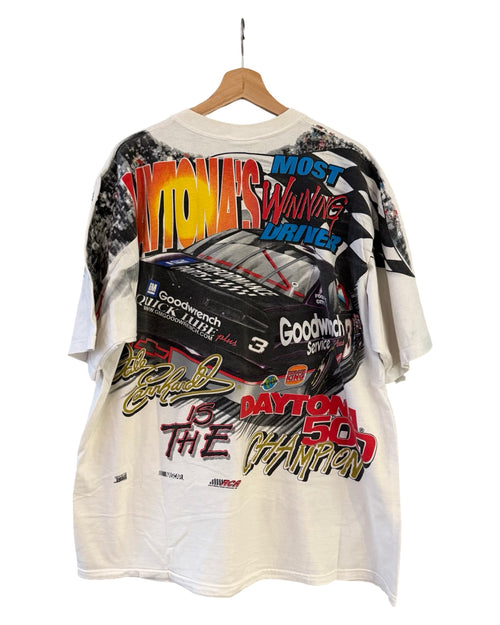 Vintage 1998 Nascar Dale Earnhardt Daytona 500 All Over Print Tee
