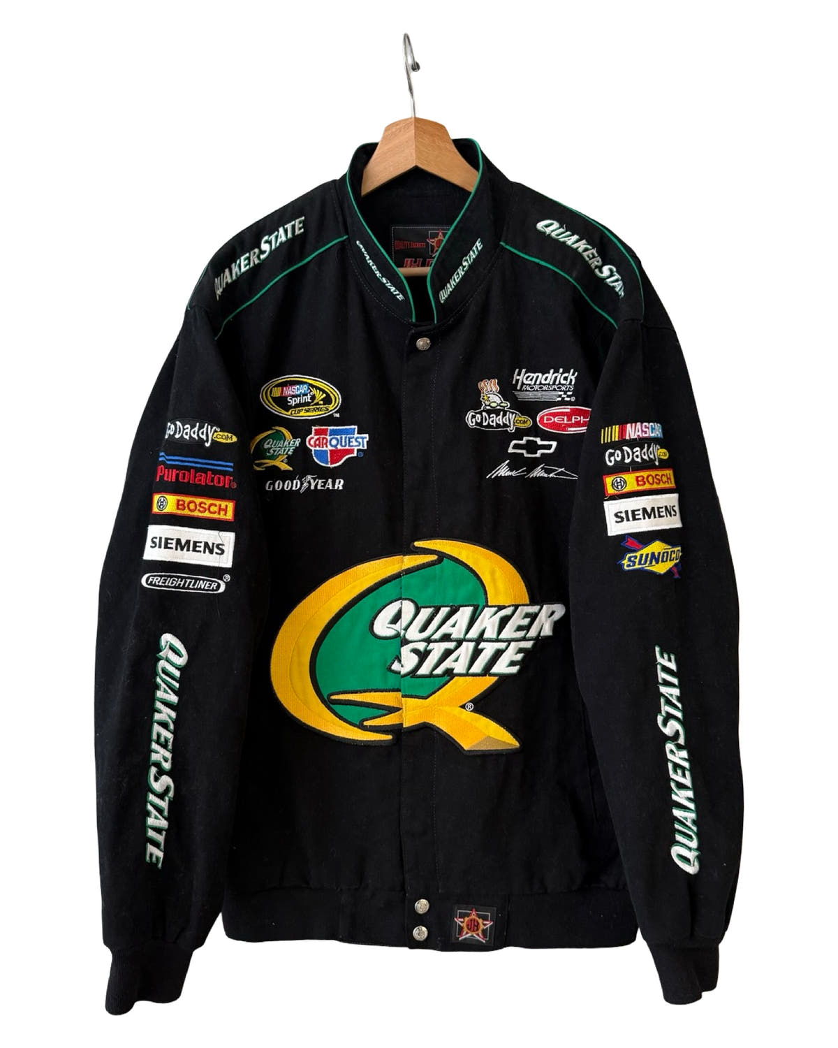 Chaqueta de carreras vintage de los 90 de Nascar Jeff Hamilton Quaker State