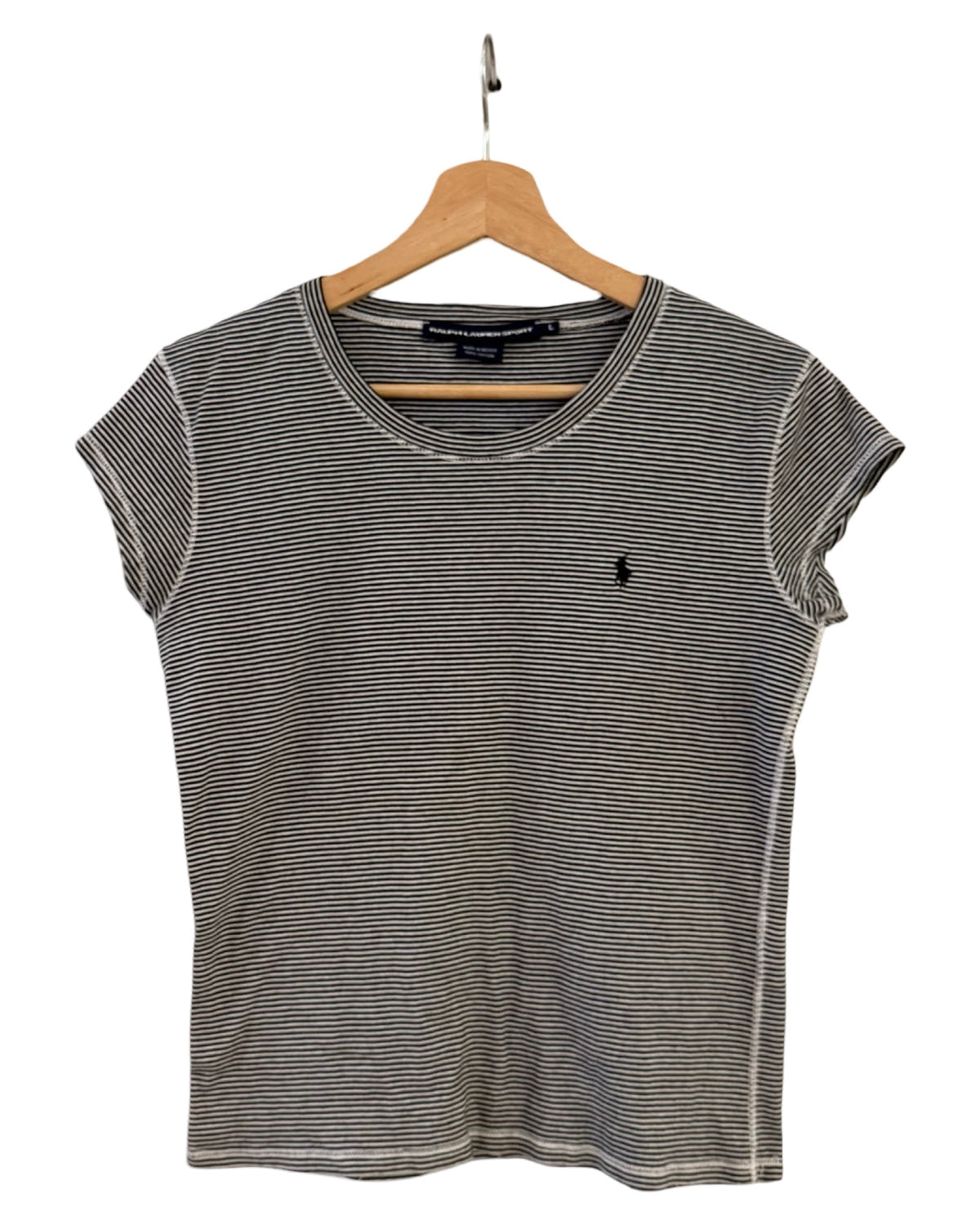 Womens Vintage Ralph Lauren Sport White Black Striped Tee