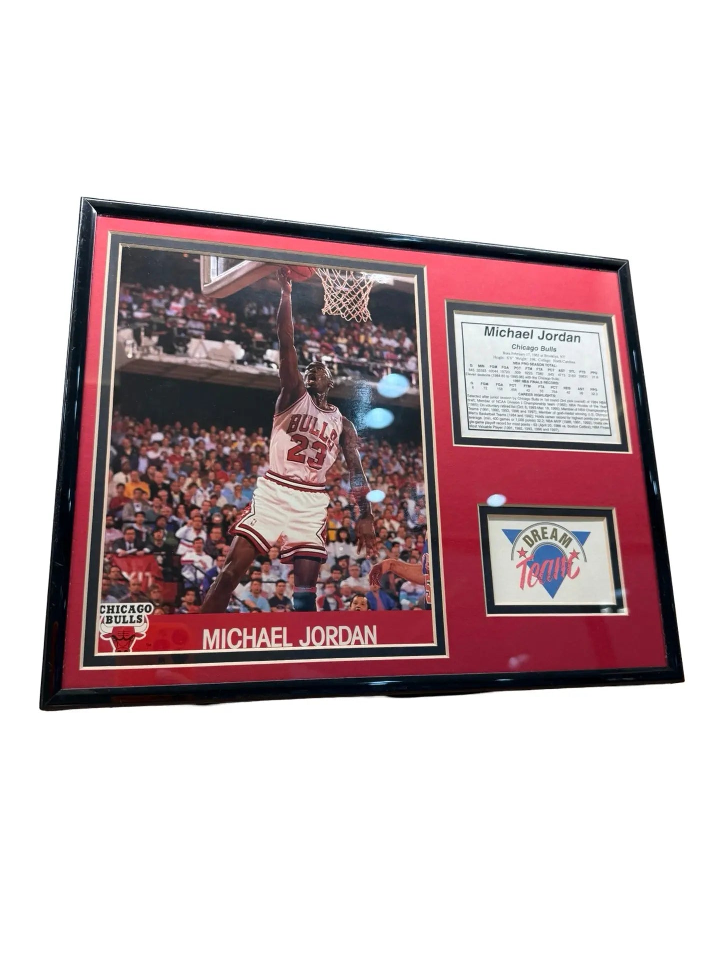 Vintage 1997 Michael Jordan Dream Team Framed Stats KIF Vintage