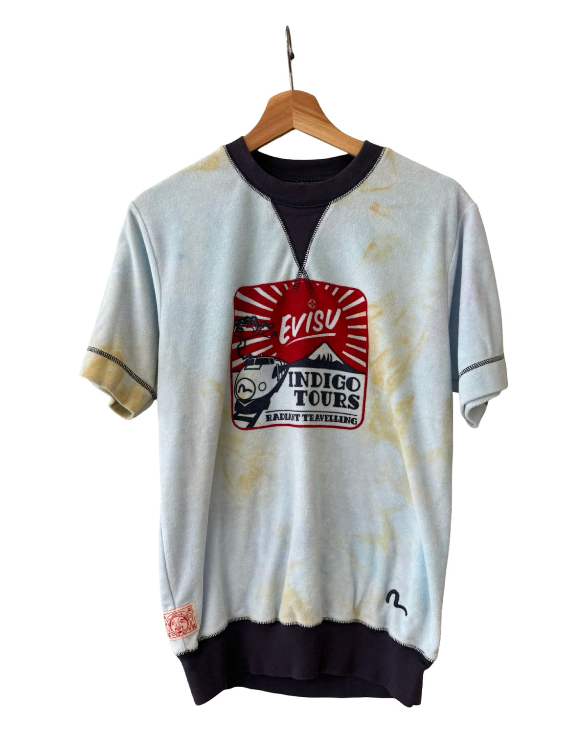 Camiseta vintage Evisu Indigo Tours Traveling de felpa, estilo Y2K