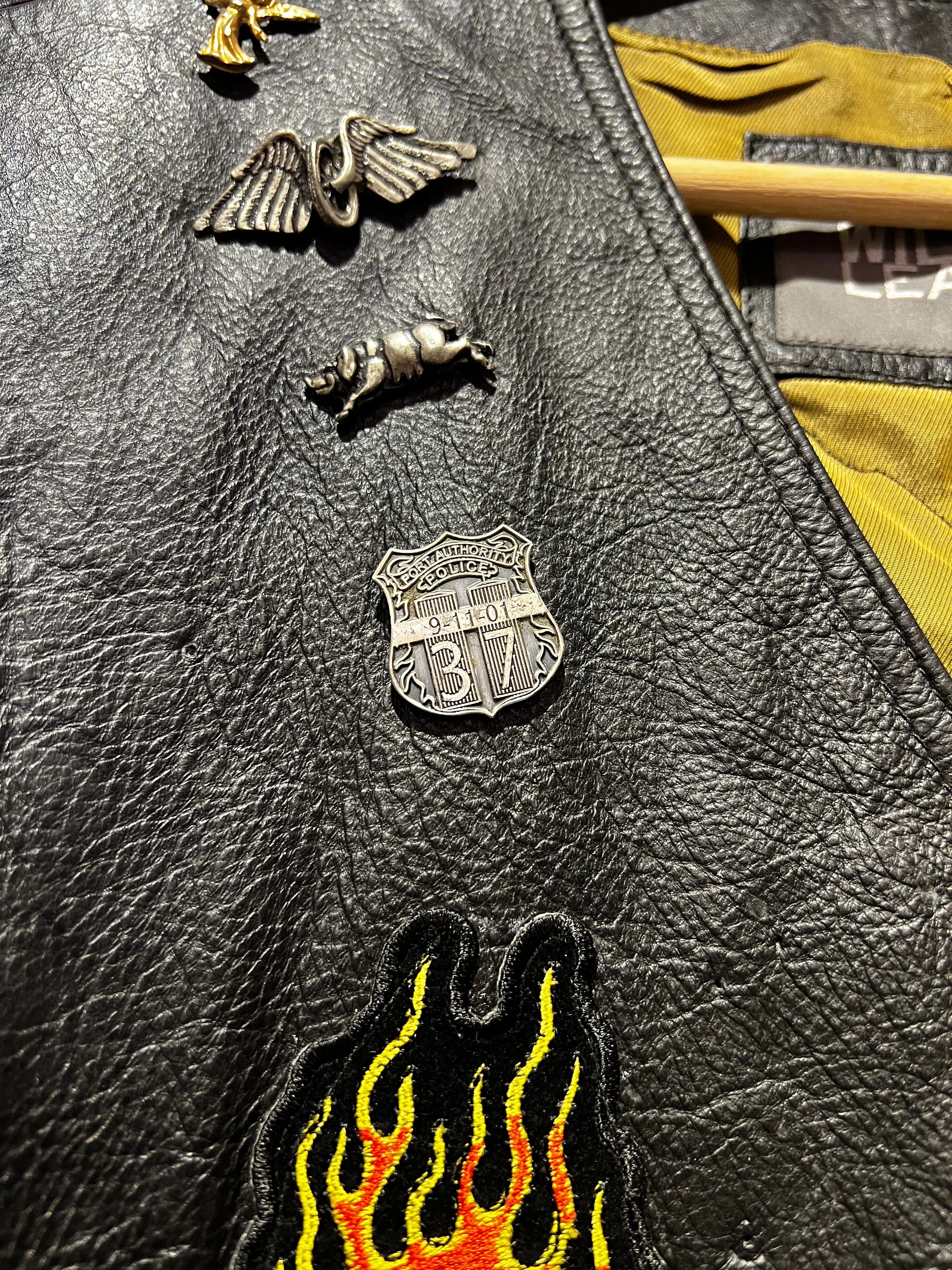 Vintage 90s Harley Davidson Leather Vest 9/11 Vietnam Pins KIF Vintage