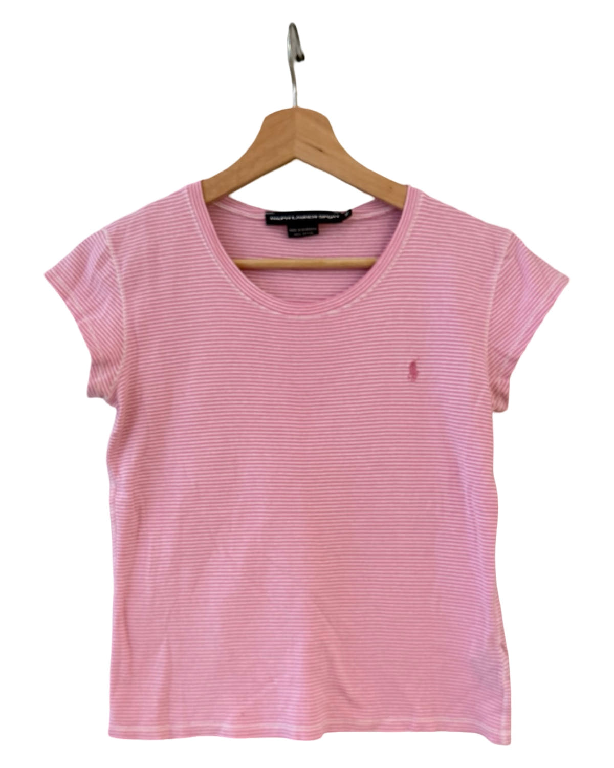 Camiseta rosa a rayas vintage Polo Ralph Lauren para mujer