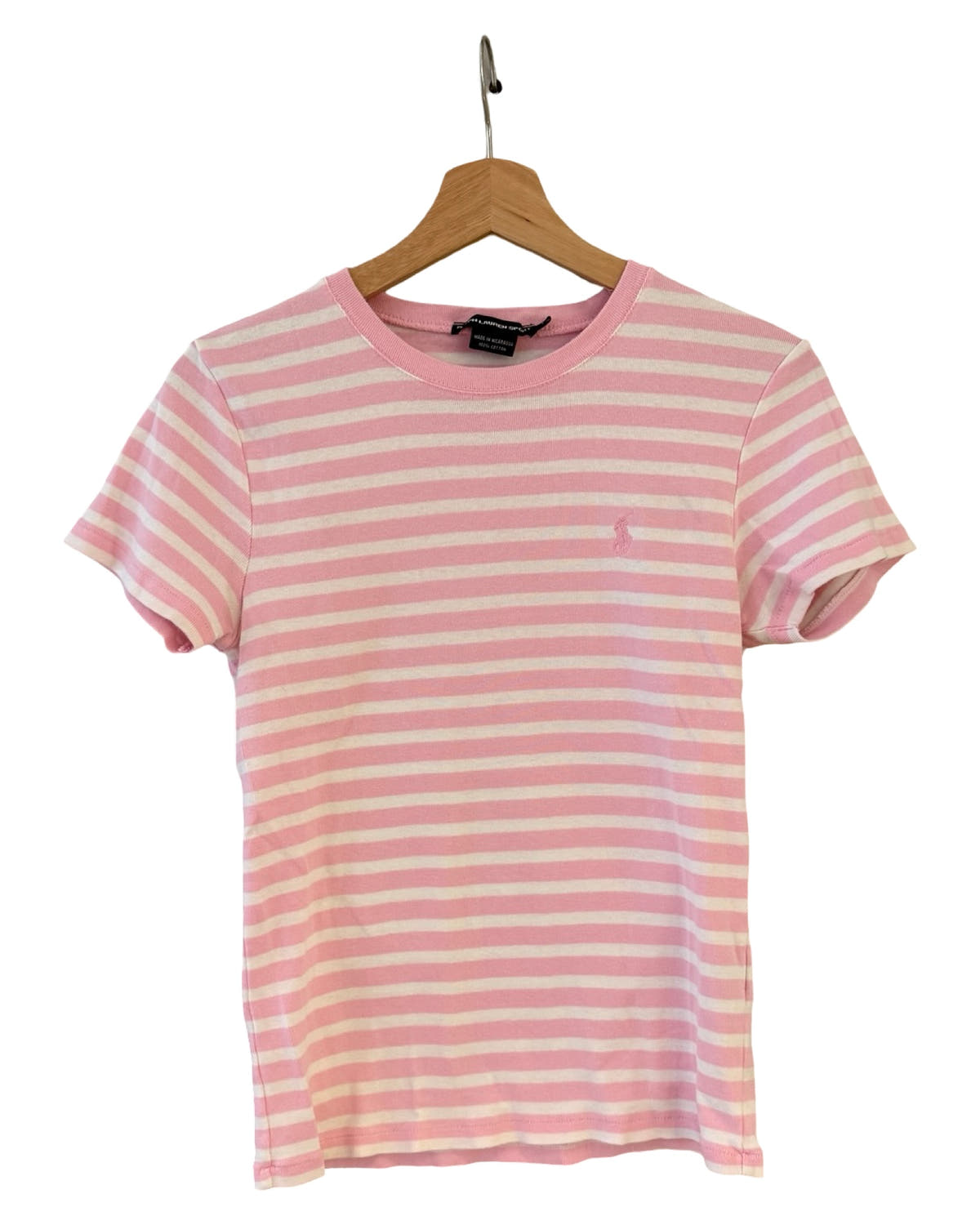 Womens Vintage Polo Ralph Lauren Sport Striped Pink Tee