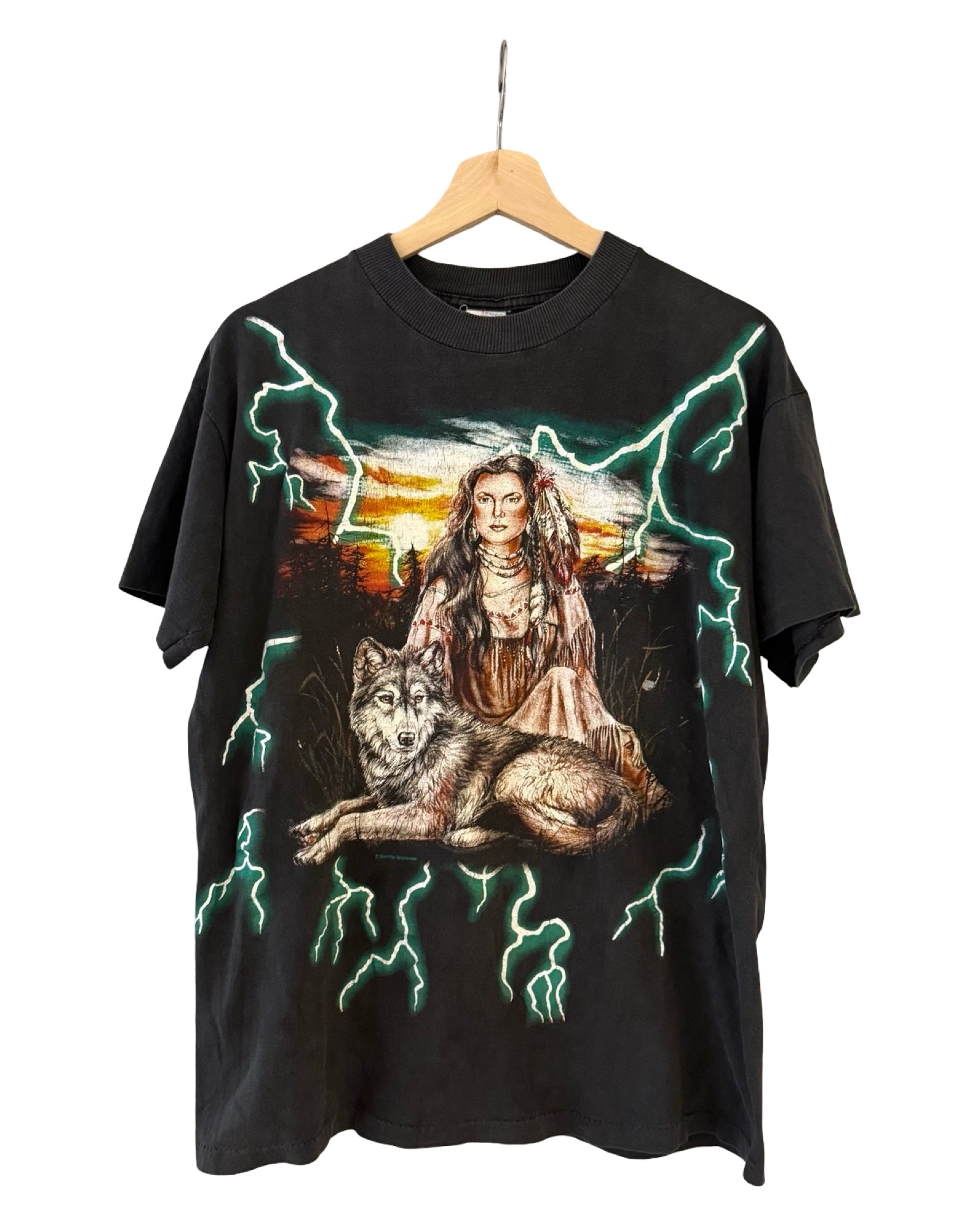 Vintage 90s Native Woman American Thunder Lightning Tee