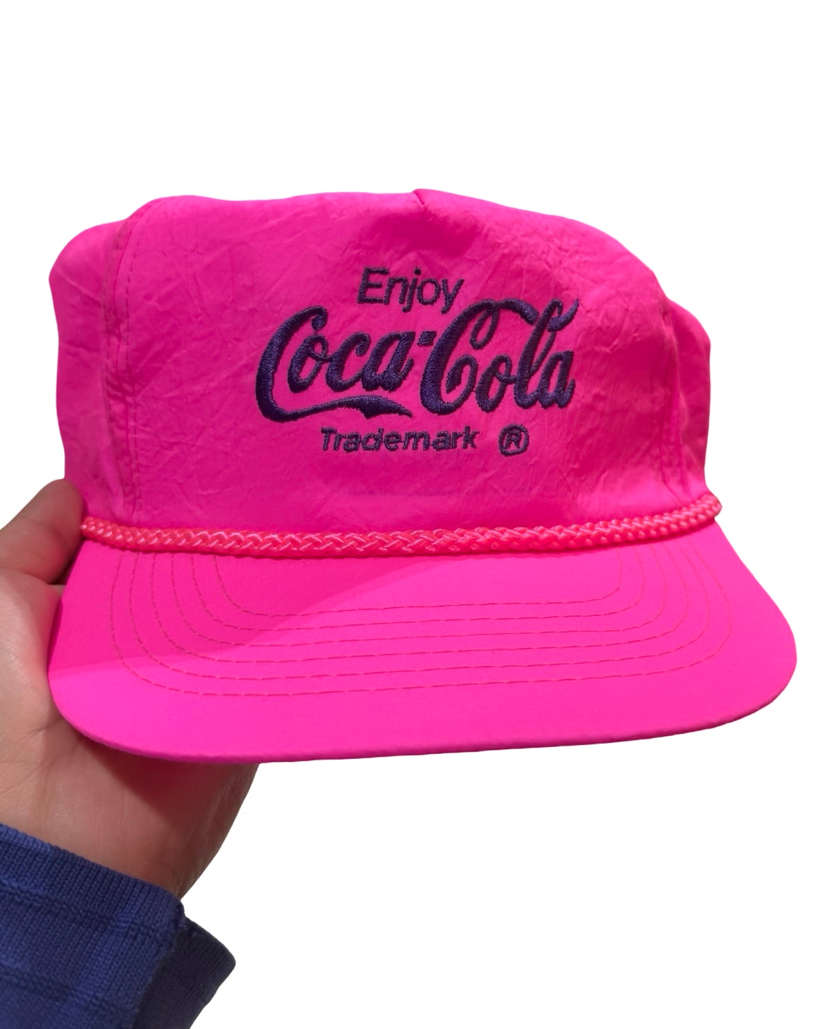 Gorra Coca-Cola rosa estilo snapback, vintage de los 80