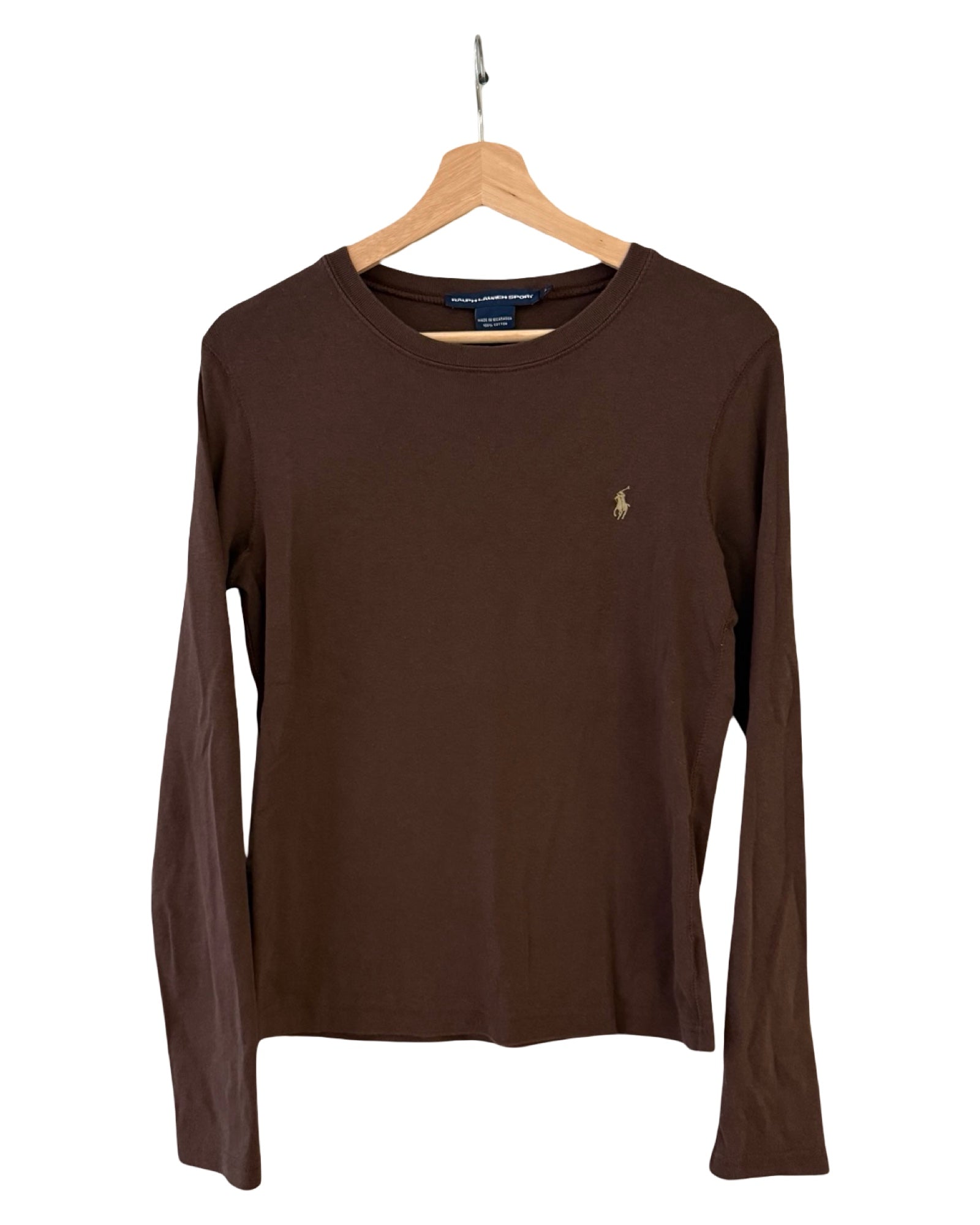 Womens Vintage Polo Ralph Lauren Sport Brown Long Sleeve Tee