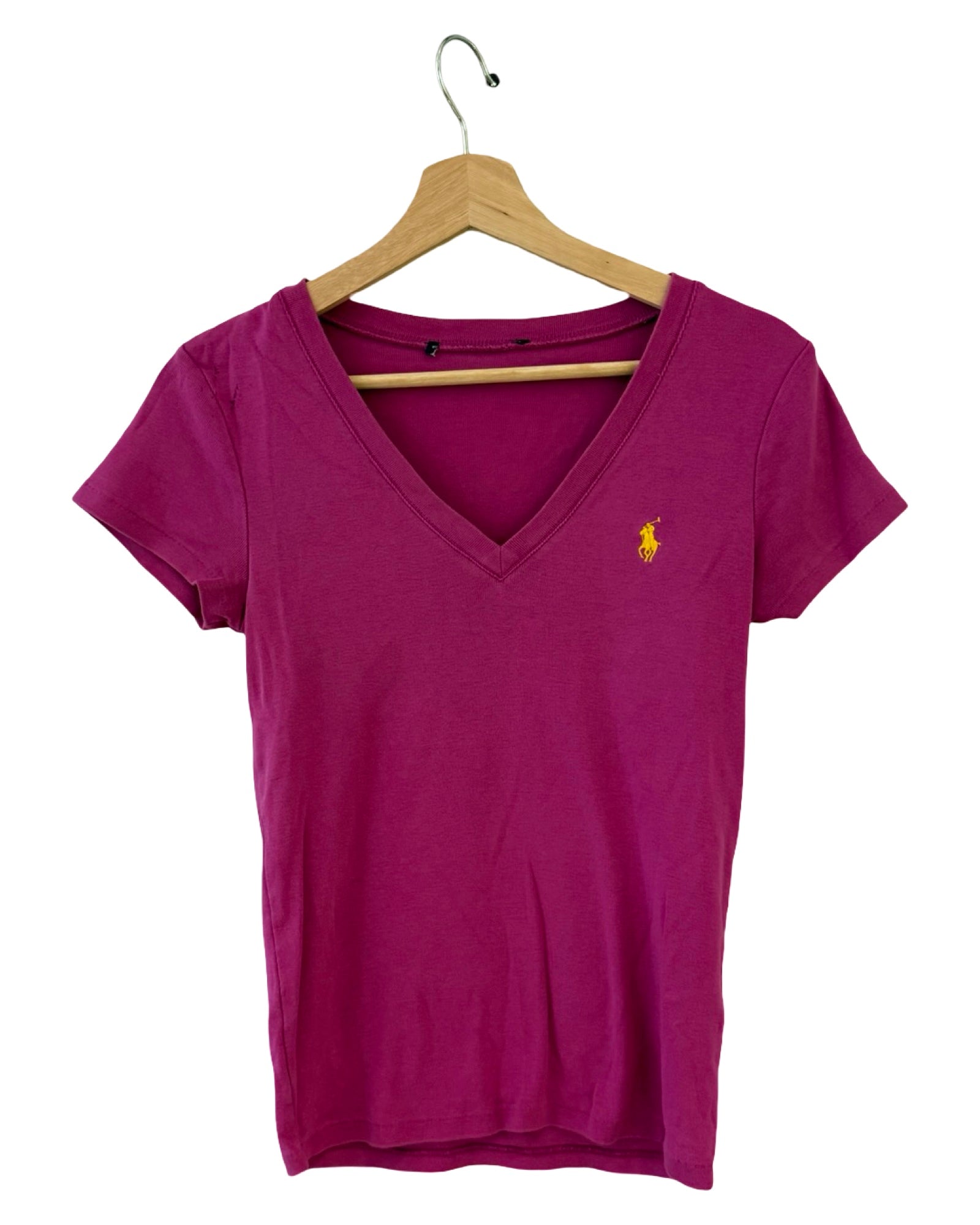 Camiseta Vintage Rosa con Cuello de Pico Polo Ralph Lauren para Mujer