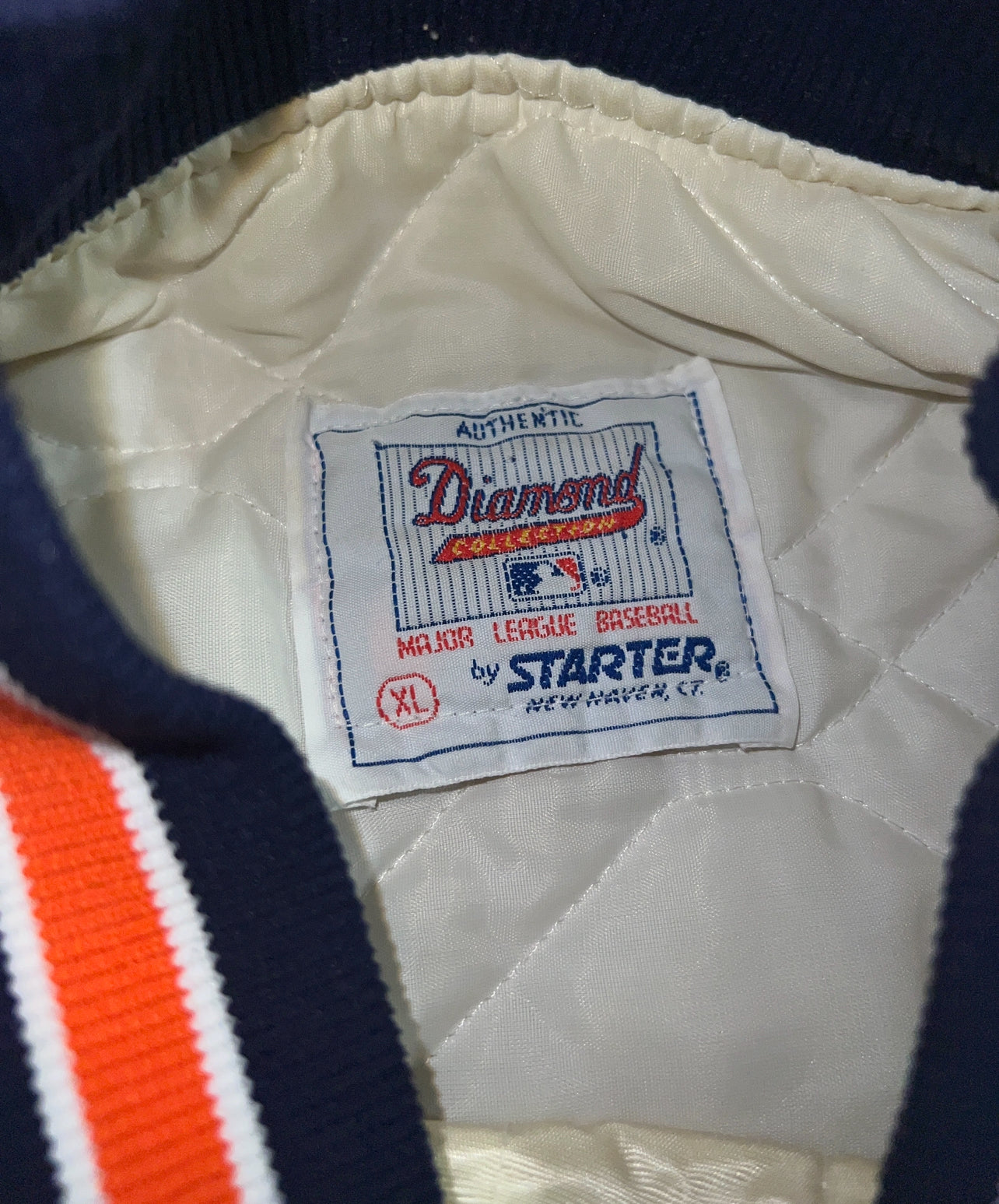 Vintage 90s Rare Detroit Tigers Cream Satin Diamond Starter Jacket KIF Vintage