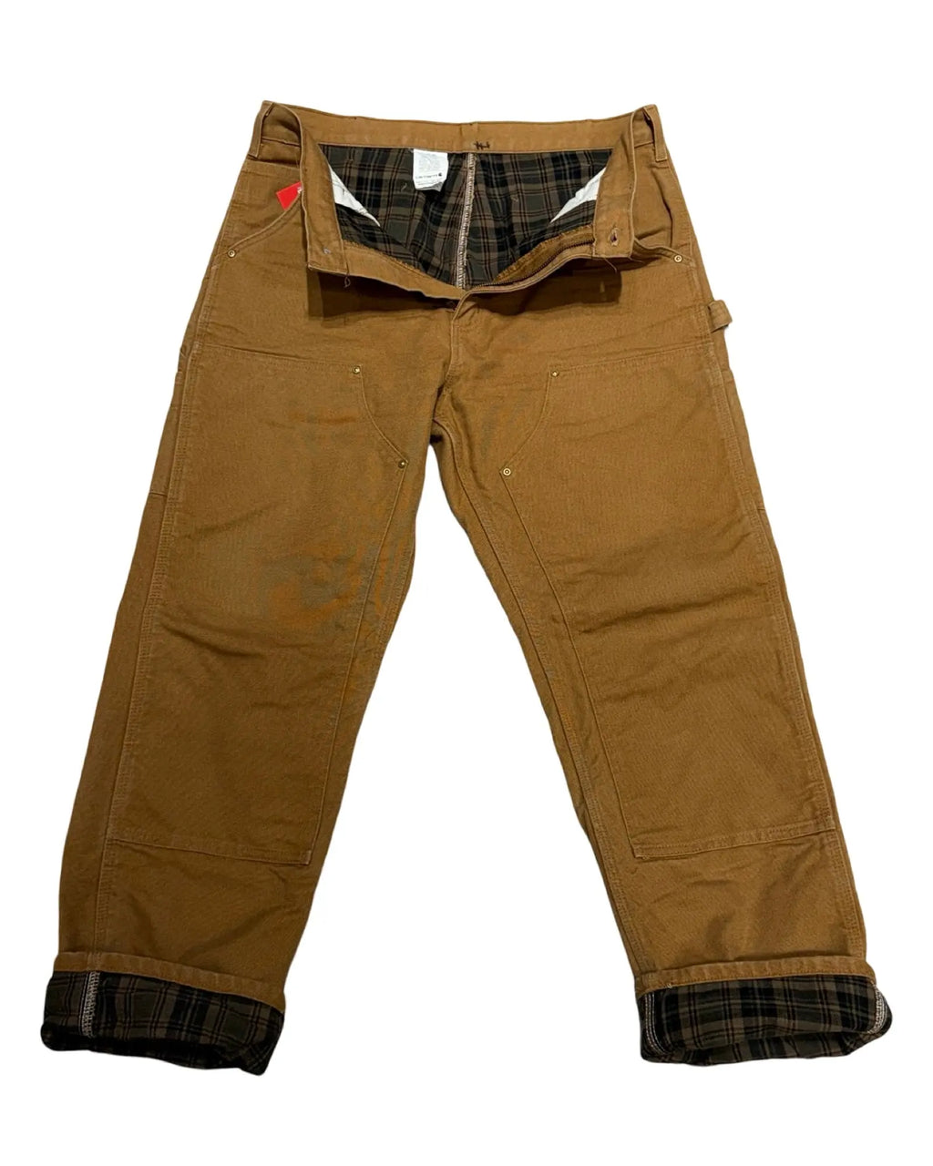 Vintage Carhartt Tan Flannel Double Knee Carpenter Pants size 34 KIF Vintage