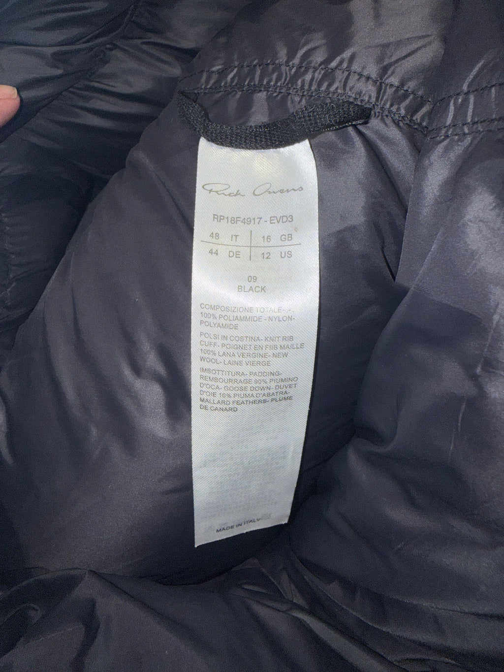 Rick Owens FW18 Sisyphus Down Puffer Jacket