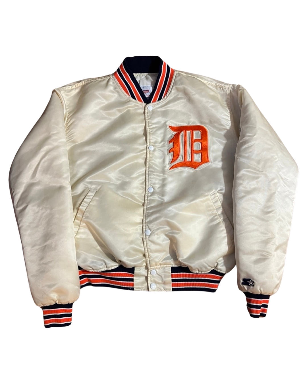 Vintage 90s Rare Detroit Tigers Cream Satin Diamond Starter Jacket 3rdStrike