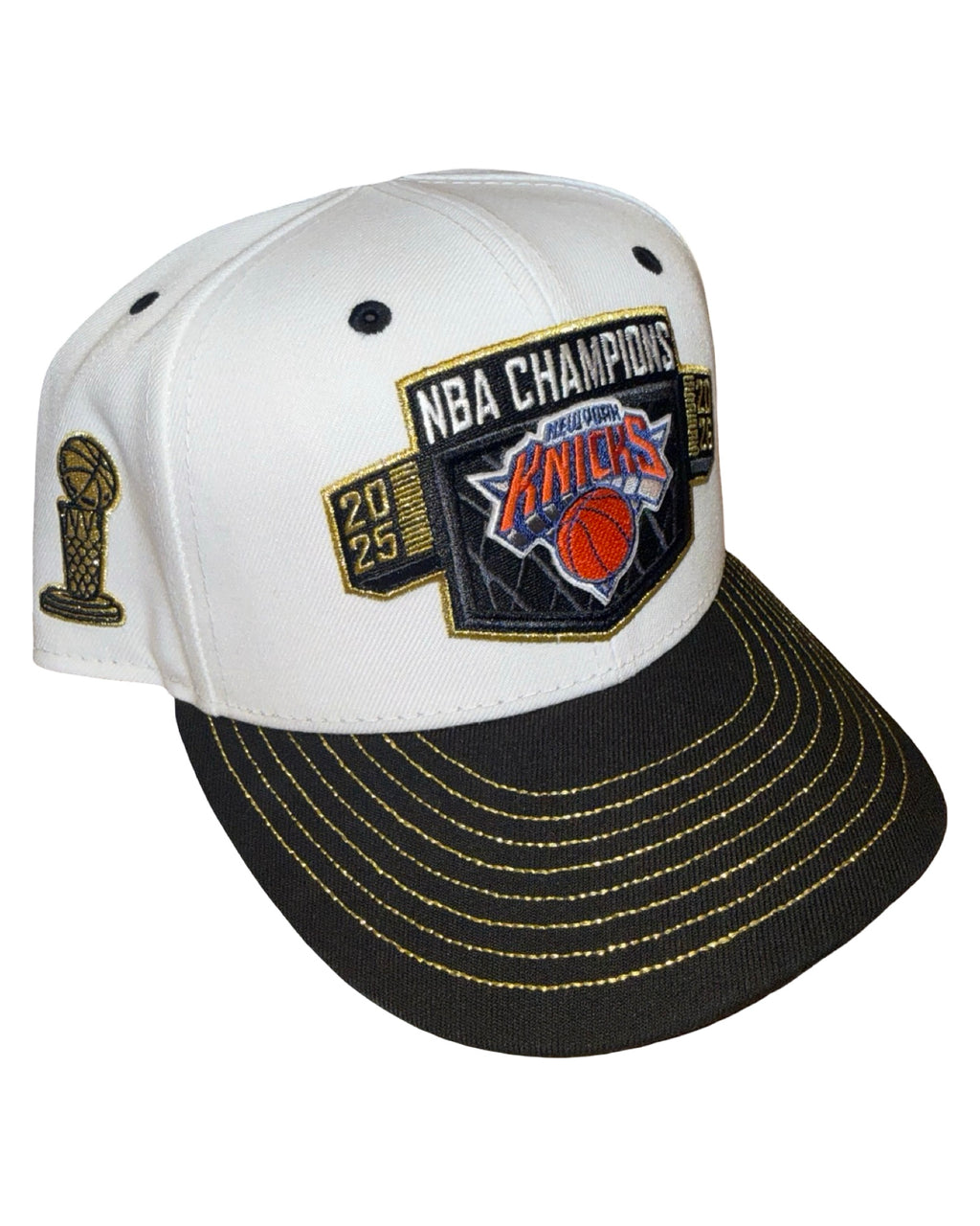 2026 New York Knicks Champions White Black Gold Trophy Hat