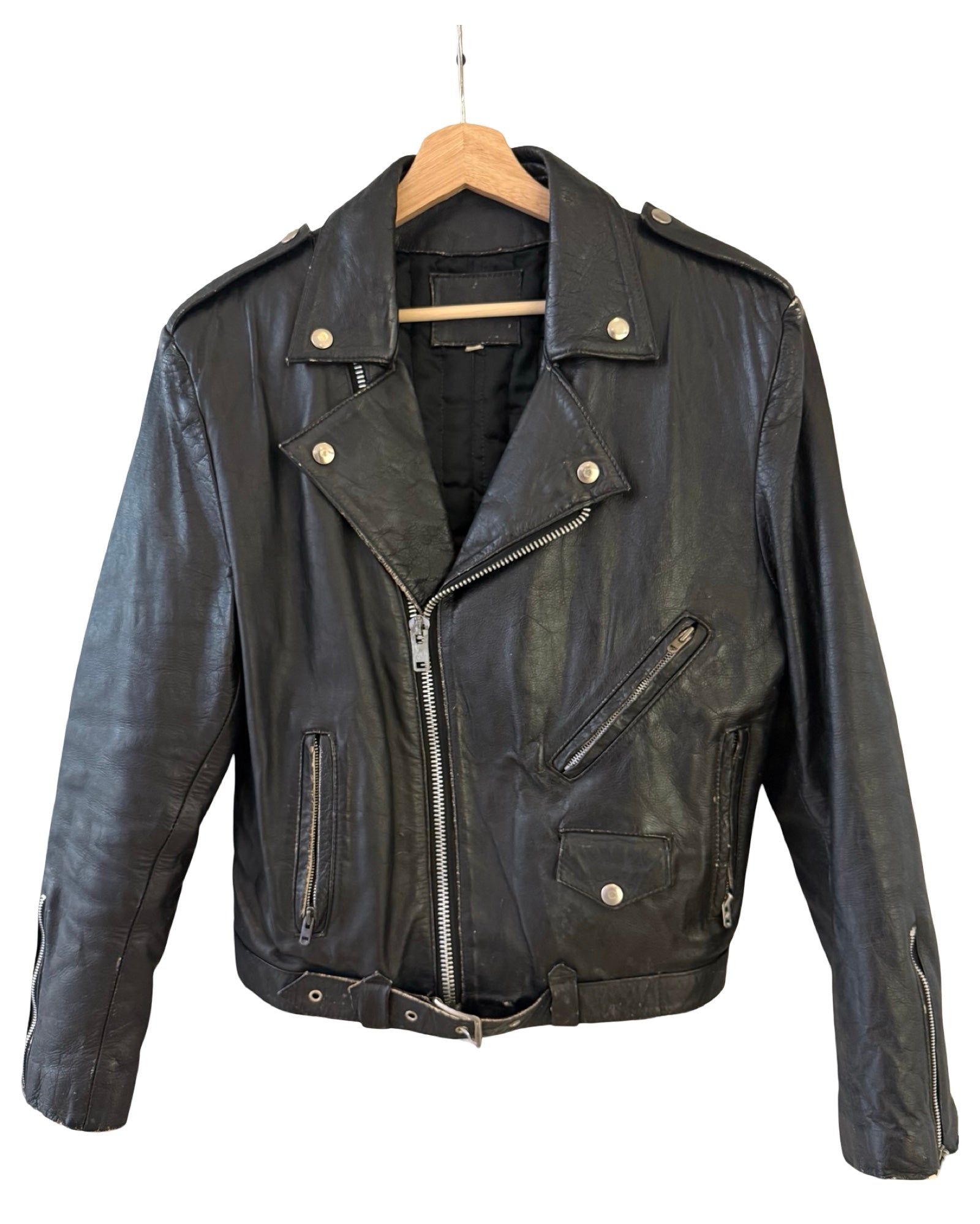 Vintage 80s Distressed Leather Motorcycle Biker Jacket