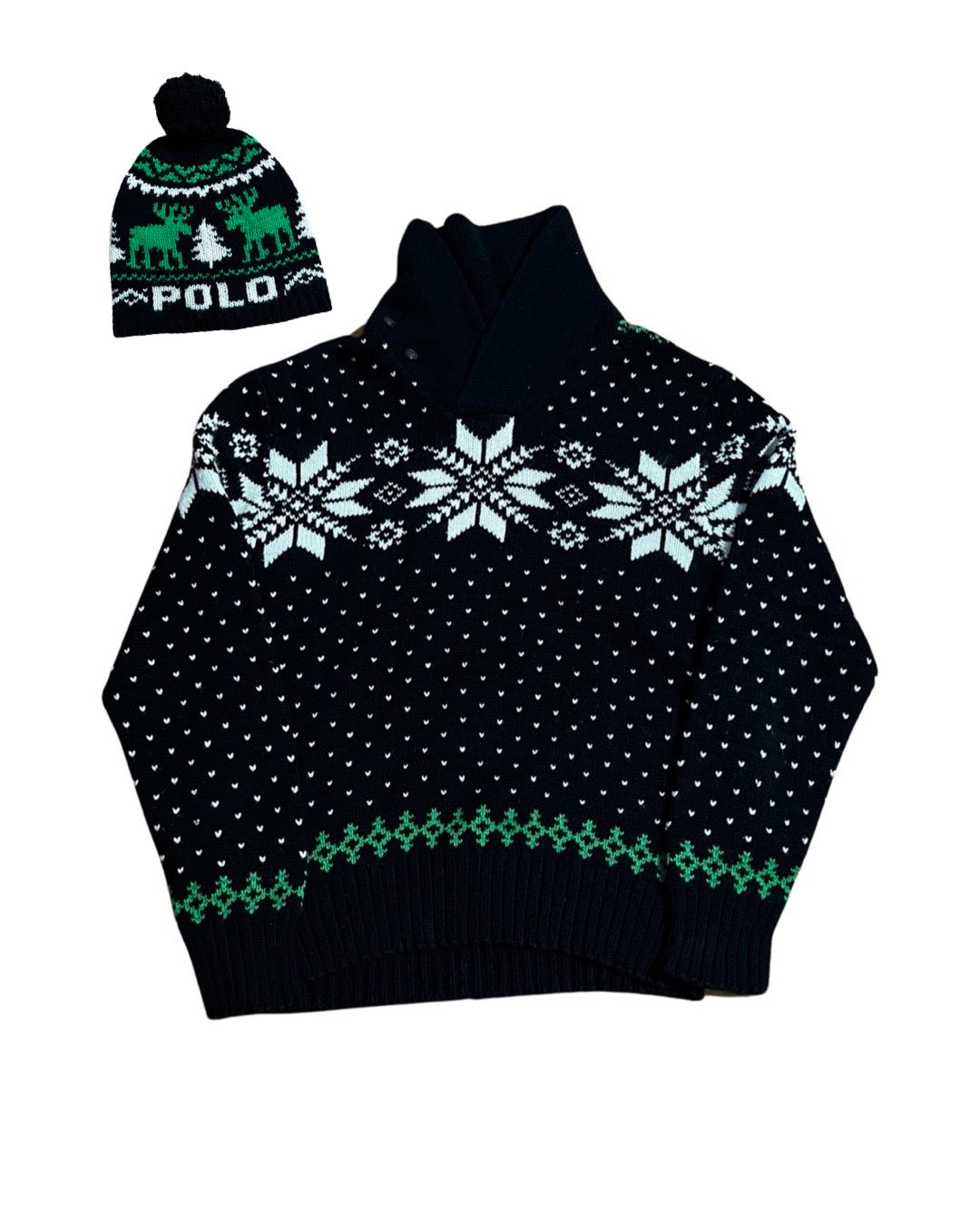 Vintage Polo Ralph Lauren Black Green Snowflake Sweater KIF Vintage
