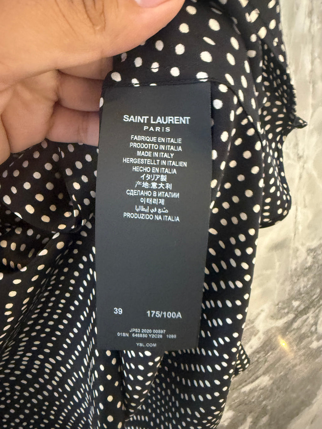 Saint Laurent Silk Black White Polka Dot Shirt