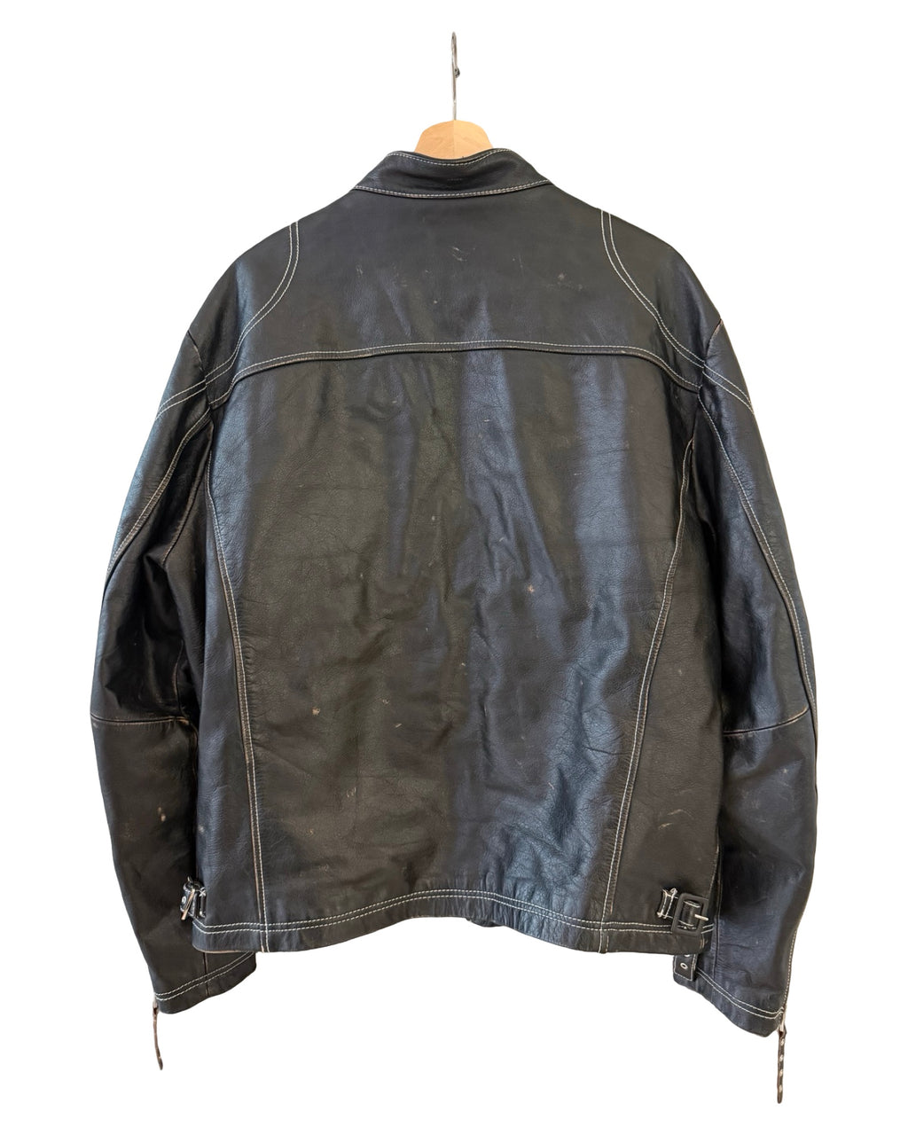 Vintage 90s Top Gun Blue White Striped Leather Motorcycle Jacket
