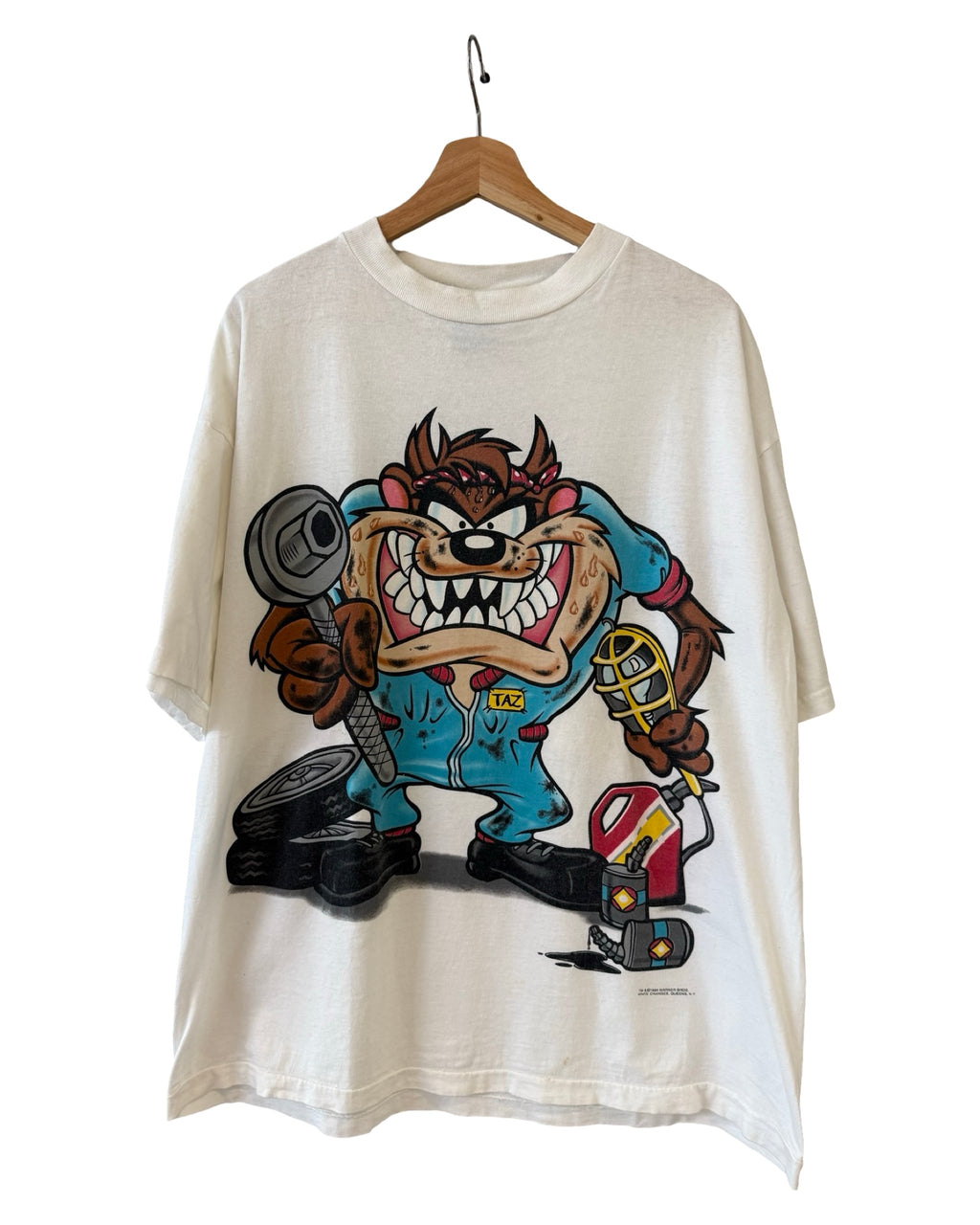 Vintage 1994 Looney Tunes Taz Mechanic Double Sided Tee