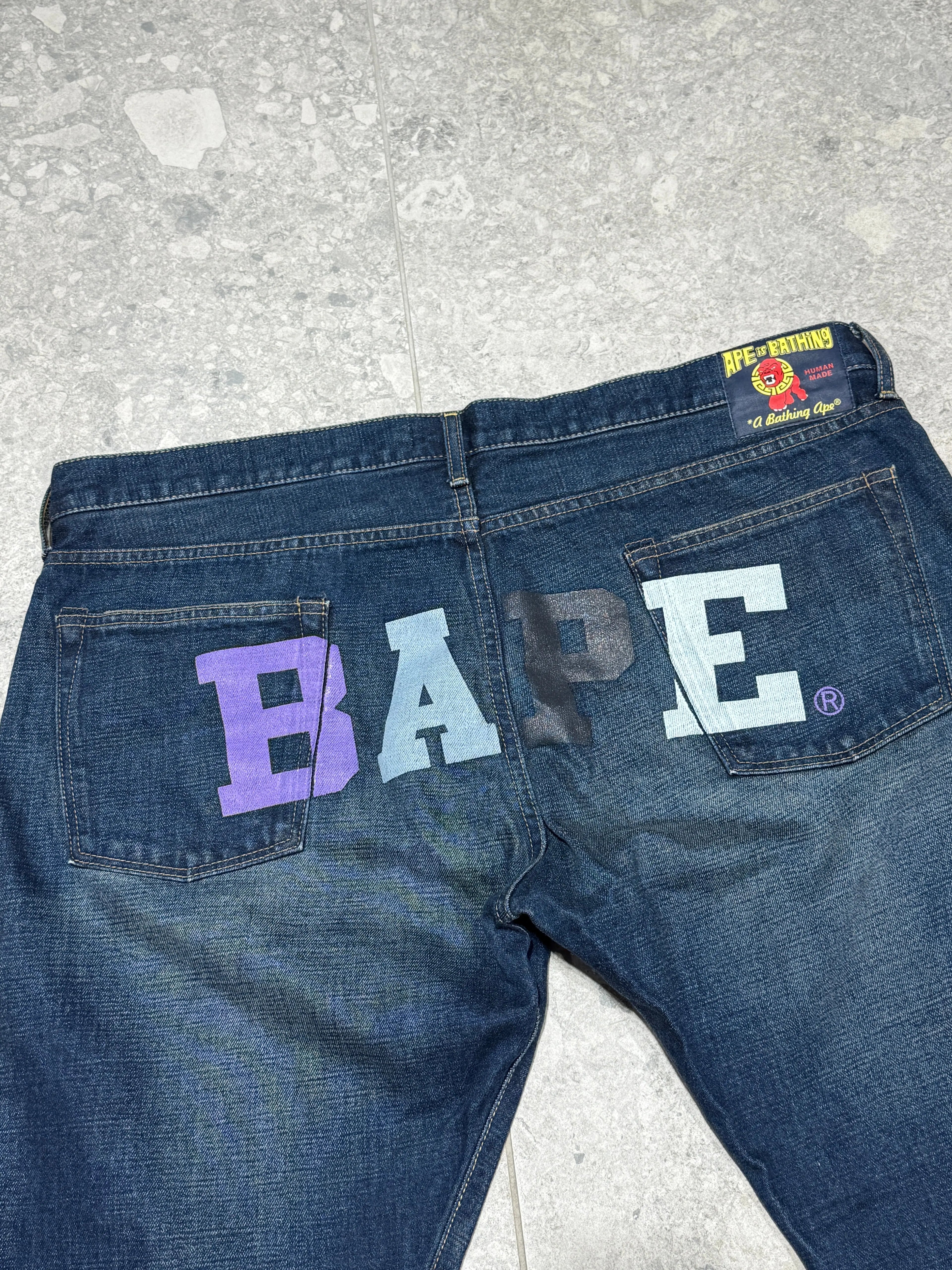Rare y2k BAPE Human Made Baggy Spellout Jeans size 40 KIF Vintage