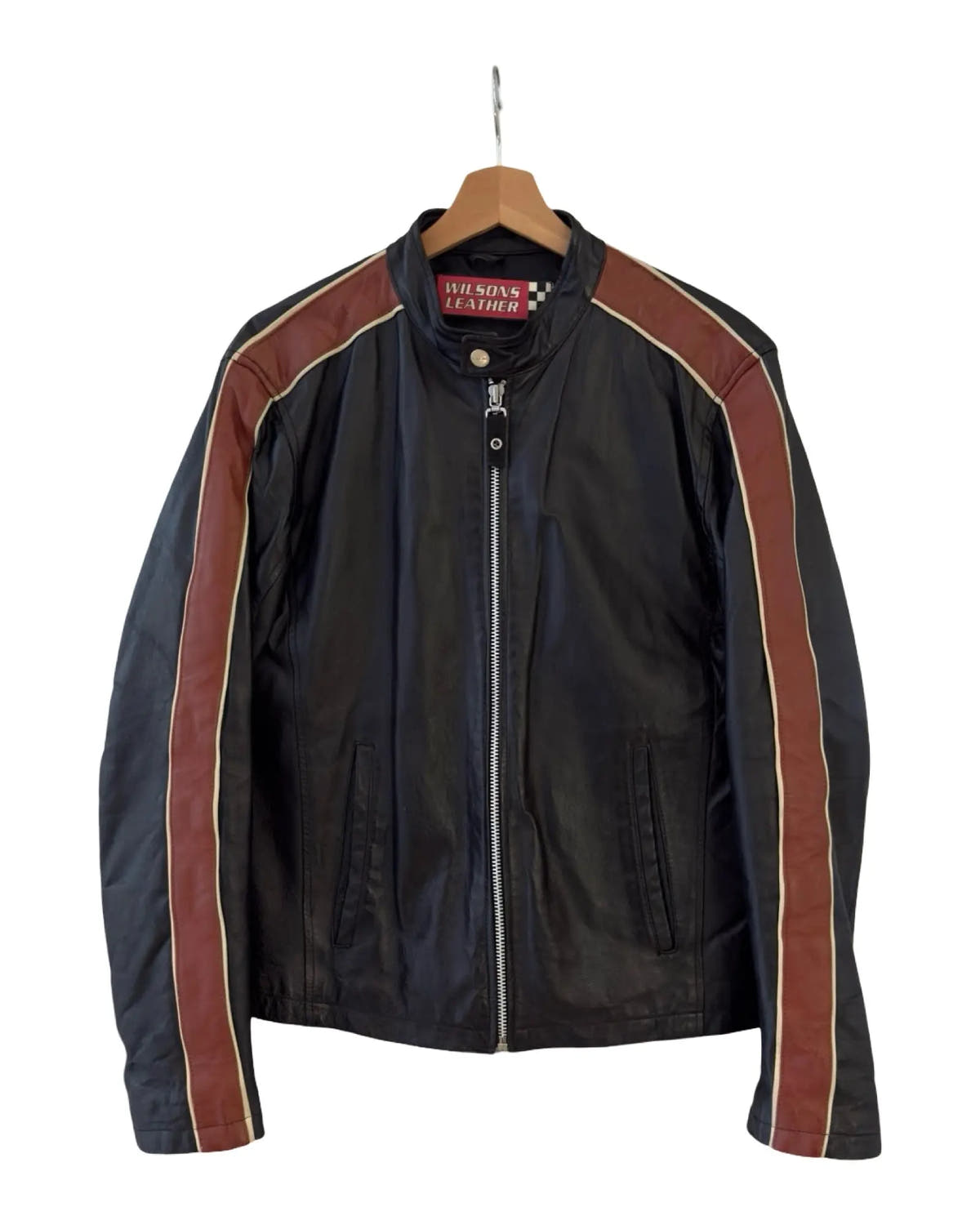 Vintage 90s Wilson Leathers Moto Orange Striped Jacket 3rdStrike