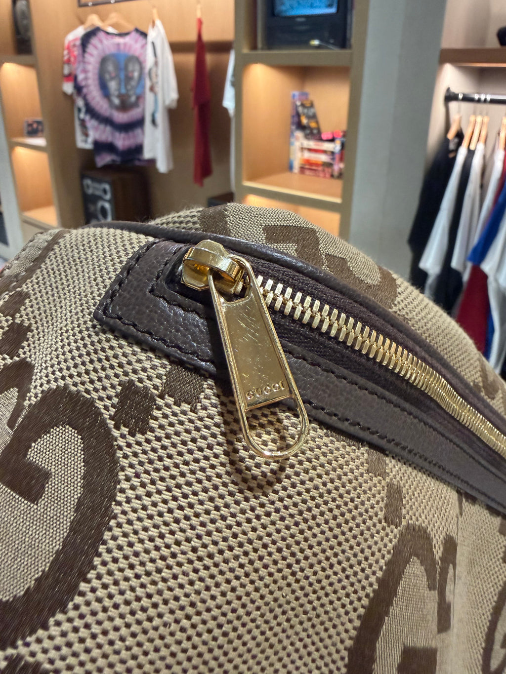 Gucci Jumbo GG Canvas Leather Beige Belt Bag