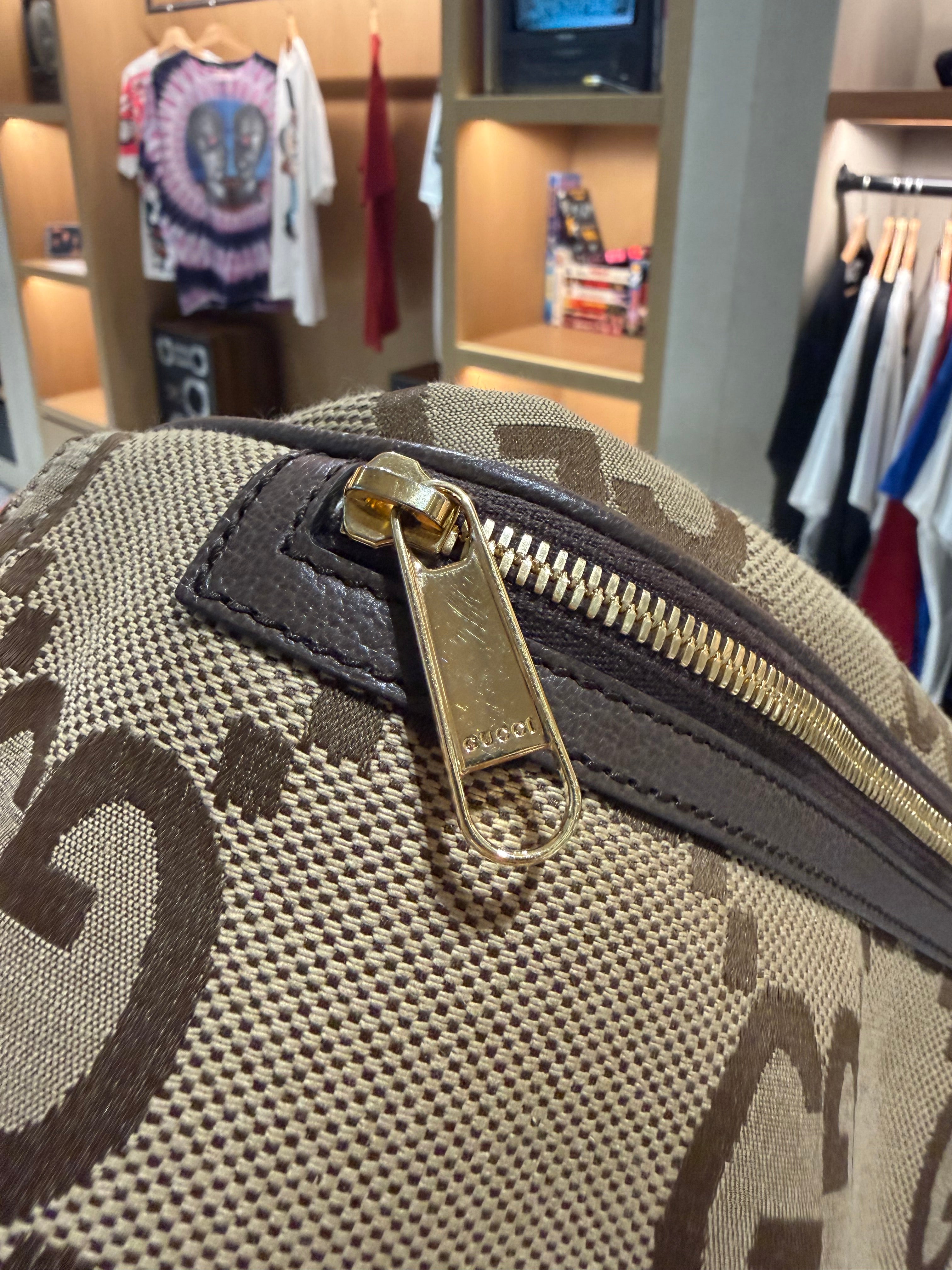 Gucci Jumbo GG Canvas Leather Beige Belt Bag