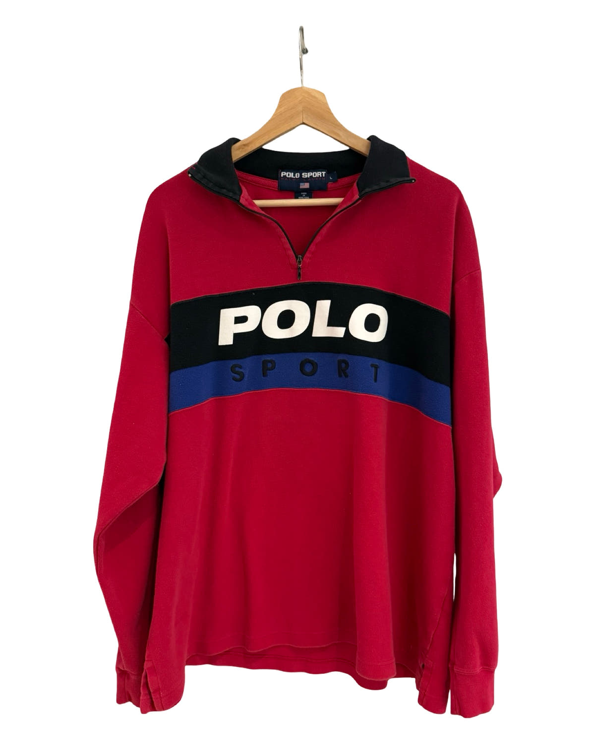 Vintage 90s Polo Sport Ralph Lauren Red Spellout Quarter Zip Sweater 3rdStrike