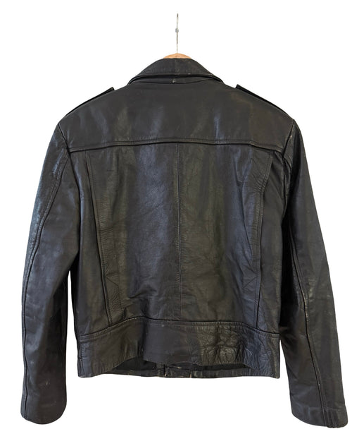Vintage 80s Distressed Leather Motorcycle Biker Jacket