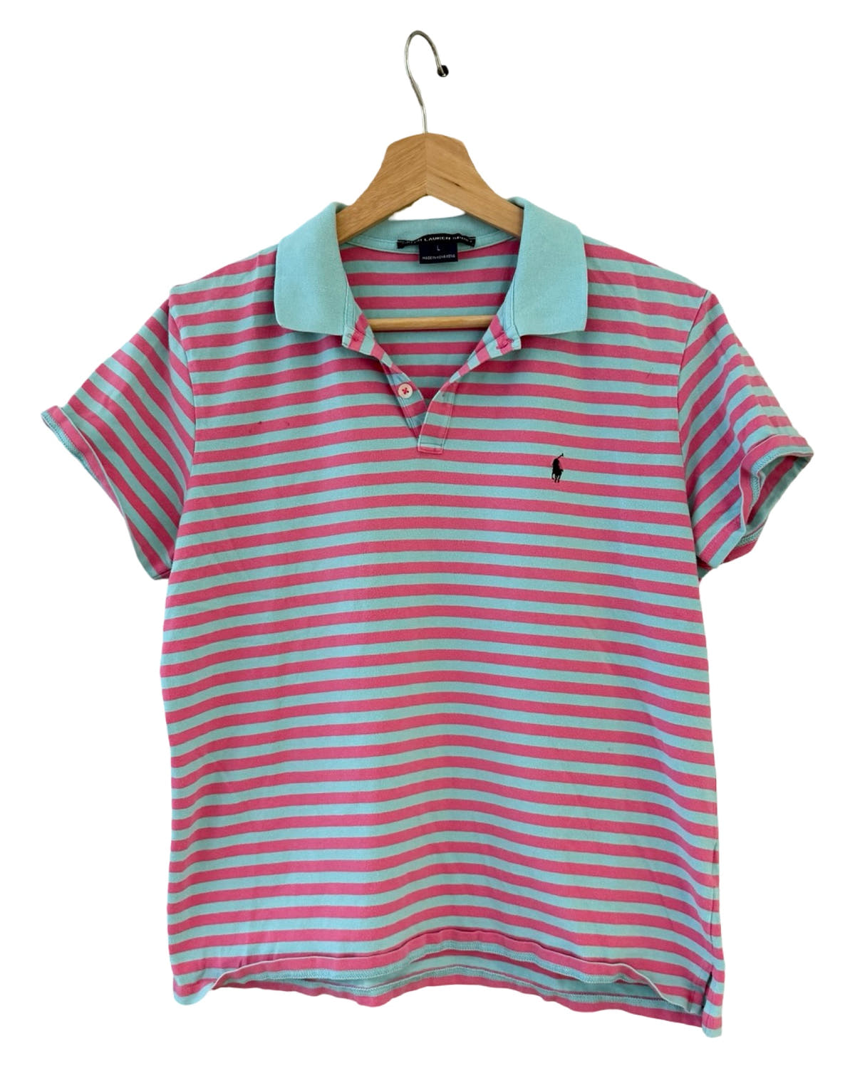 Womens Vintage Ralph Lauren Sport Pink Blue Striped Polo