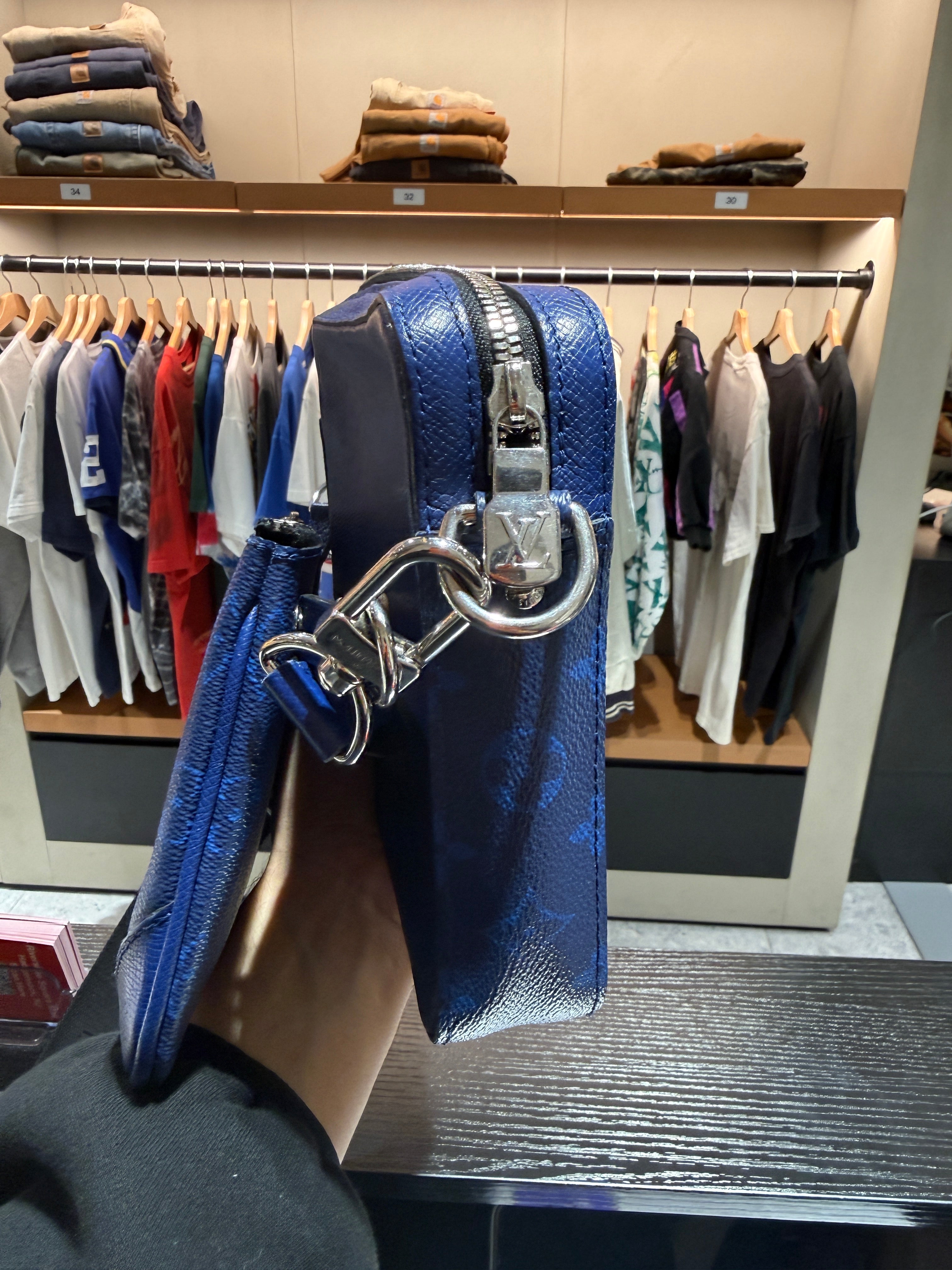 Louis Vuitton Trio Monogram Taigarama Cobalt Blue Messenger Bag KIF Vintage