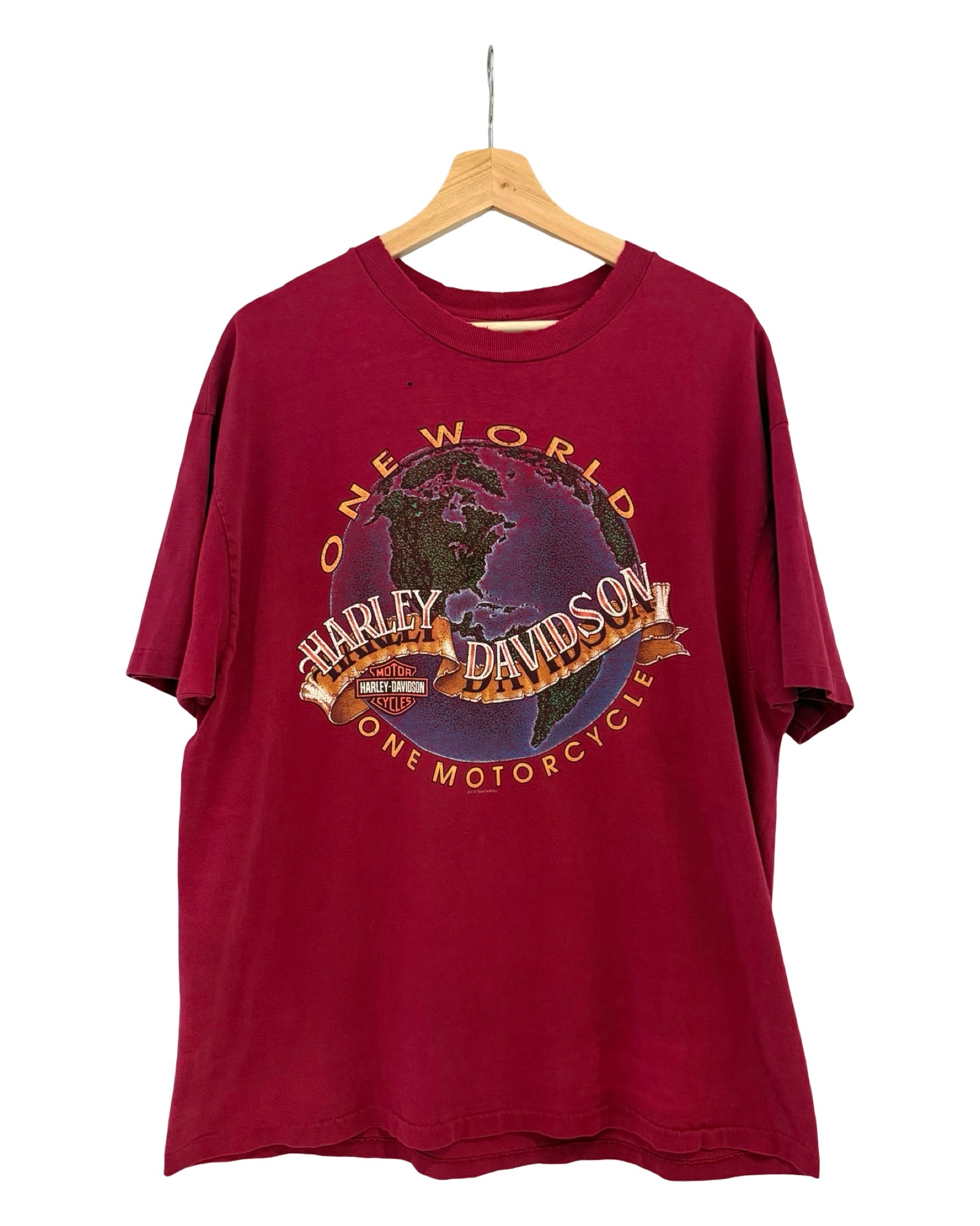 Vintage 90s Distressed Harley Davidson One World Tee