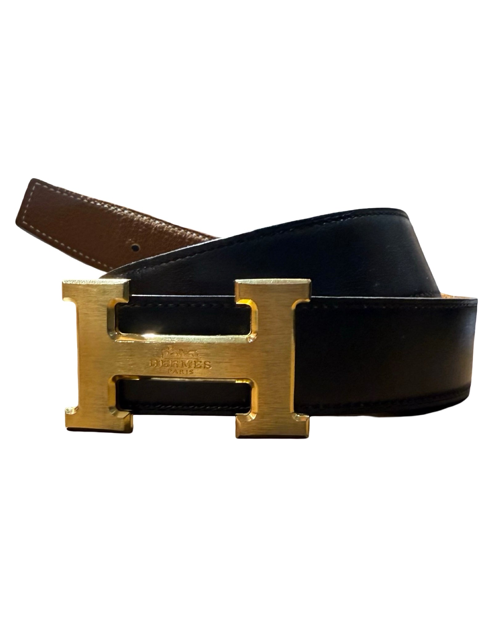 Hermes Reversible Brown & Black Gold Plated 38mm Belt