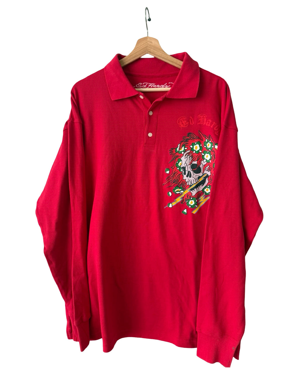 Vintage y2k Ed Hardy Red Skull Long Sleeve Polo Shirt