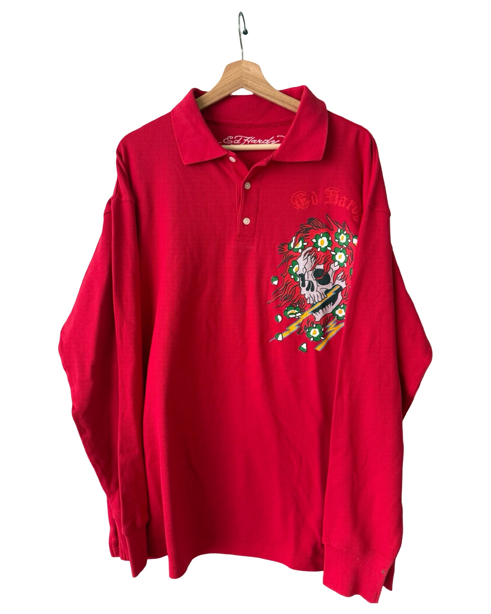 Vintage y2k Ed Hardy Red Skull Long Sleeve Polo Shirt