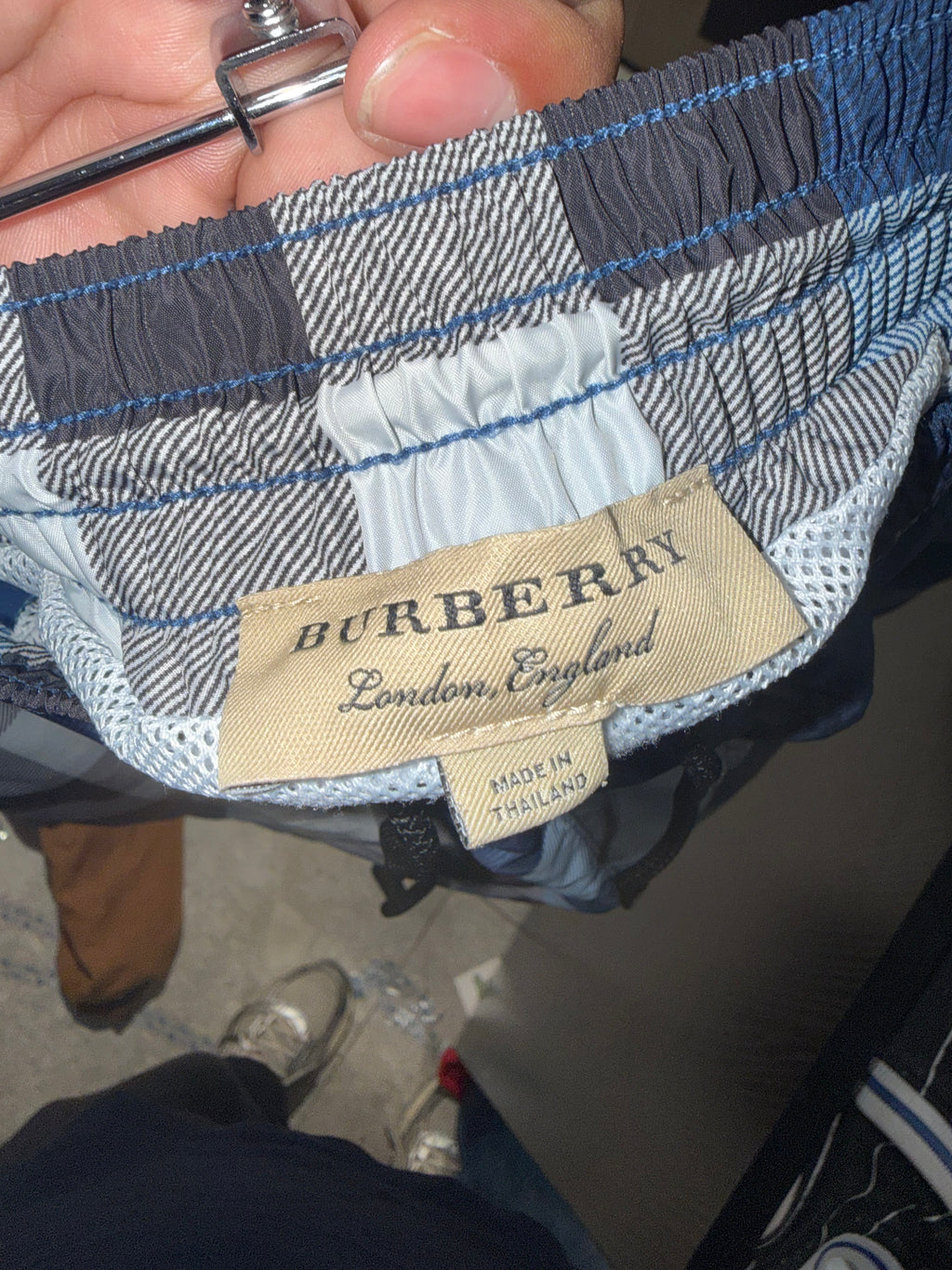 Burberry Blue Check Swim Trunks