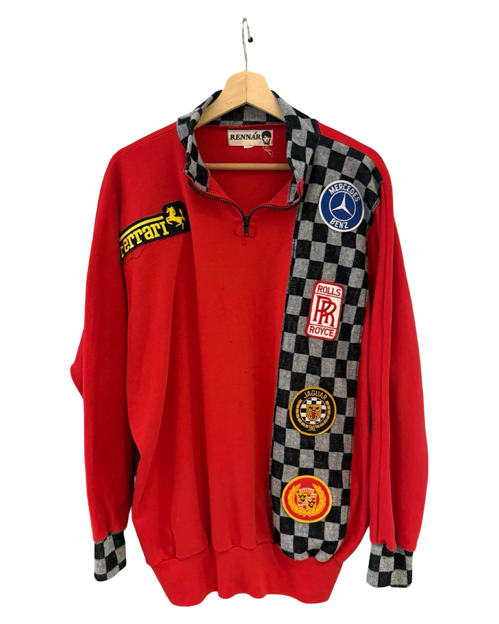 Vintage 80s Rennar Luxury Auto Racing Mercedes Benz Rolls Royce Jaguar Patchwork Sweatshirt