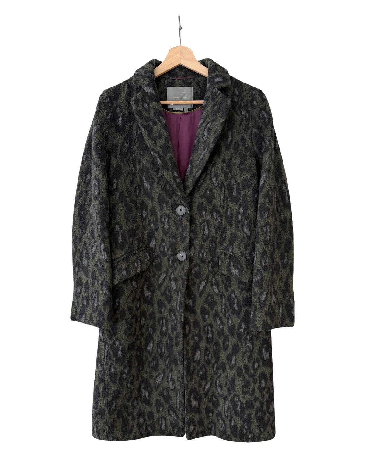 Vintage Womens Rare Anthropologie Green Leopard Print Coat 3rdStrike