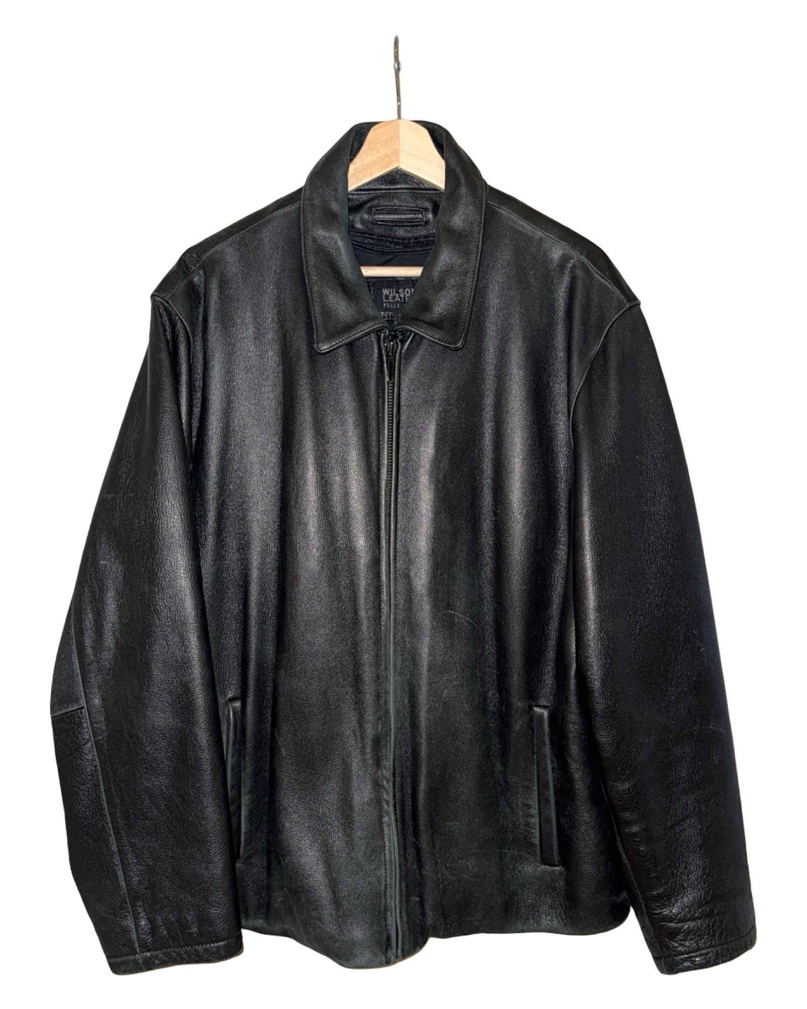 Vintage 90s Black Leather Bomber Jacket KIF Vintage