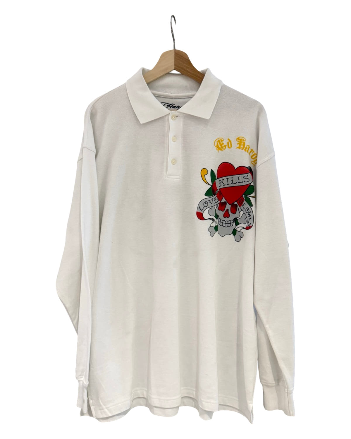 Vintage y2k Ed Hardy Long Sleeve White Polo Shirt 3rdStrike
