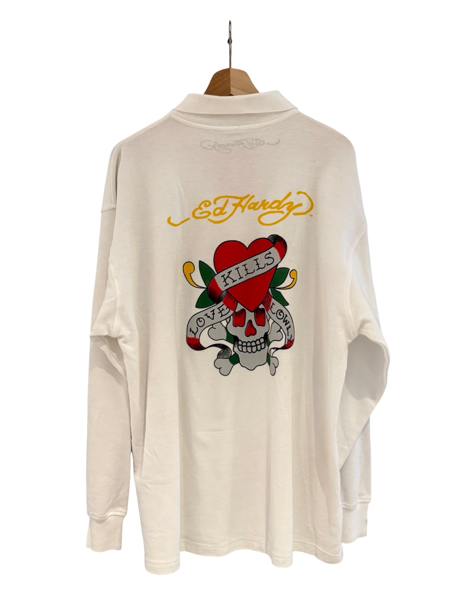 Vintage y2k Ed Hardy Long Sleeve White Polo Shirt KIF Vintage
