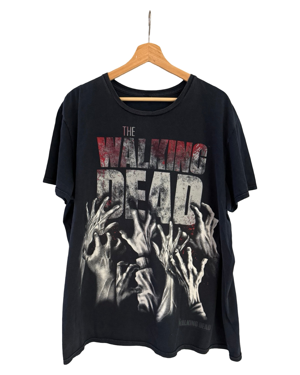 Black The Walking Dead Zombie Hands and Blood Splatter Graphic Tee, size Large