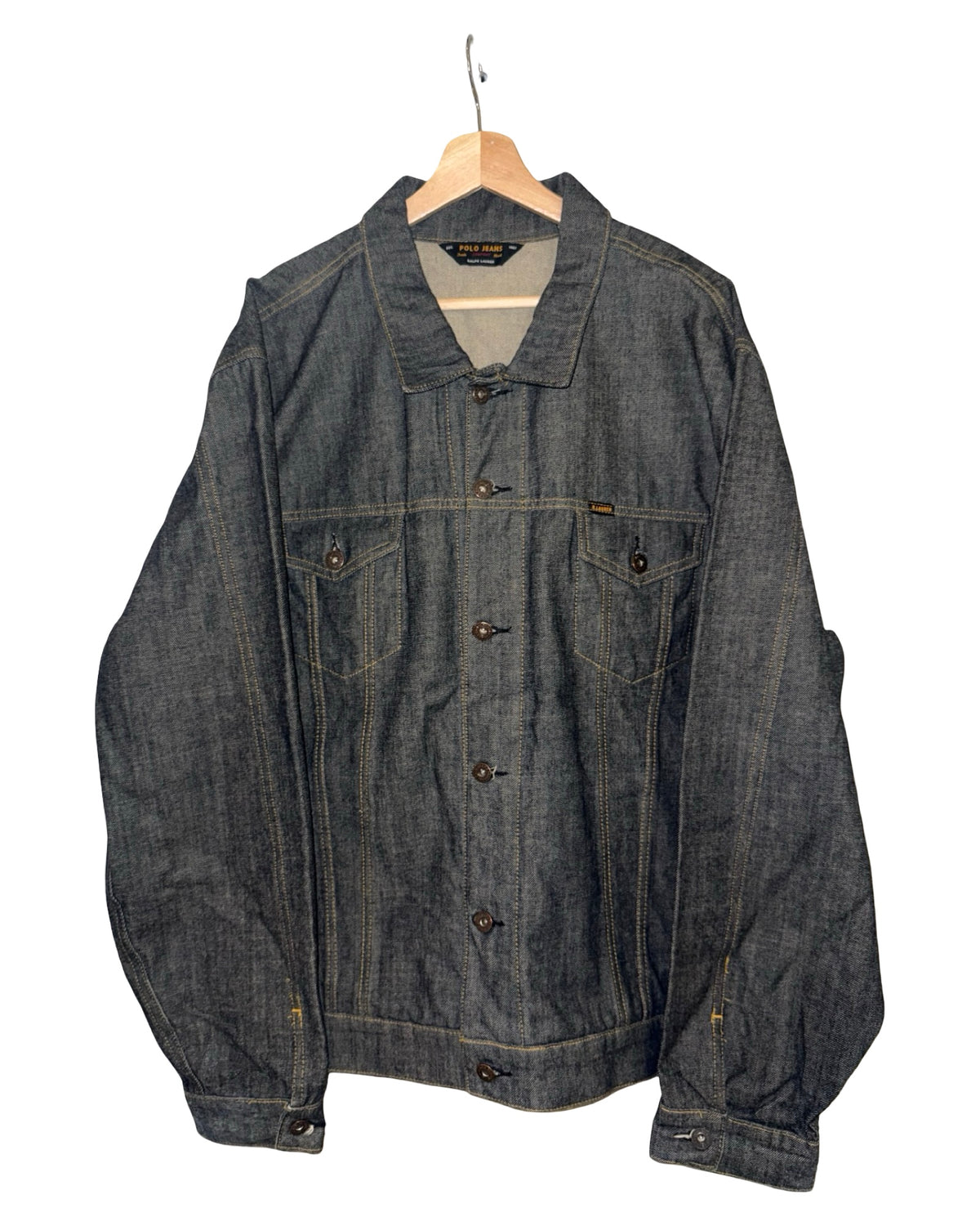 Vintage 90s Polo Ralph Lauren Black Denim Oversized Jean Jacket